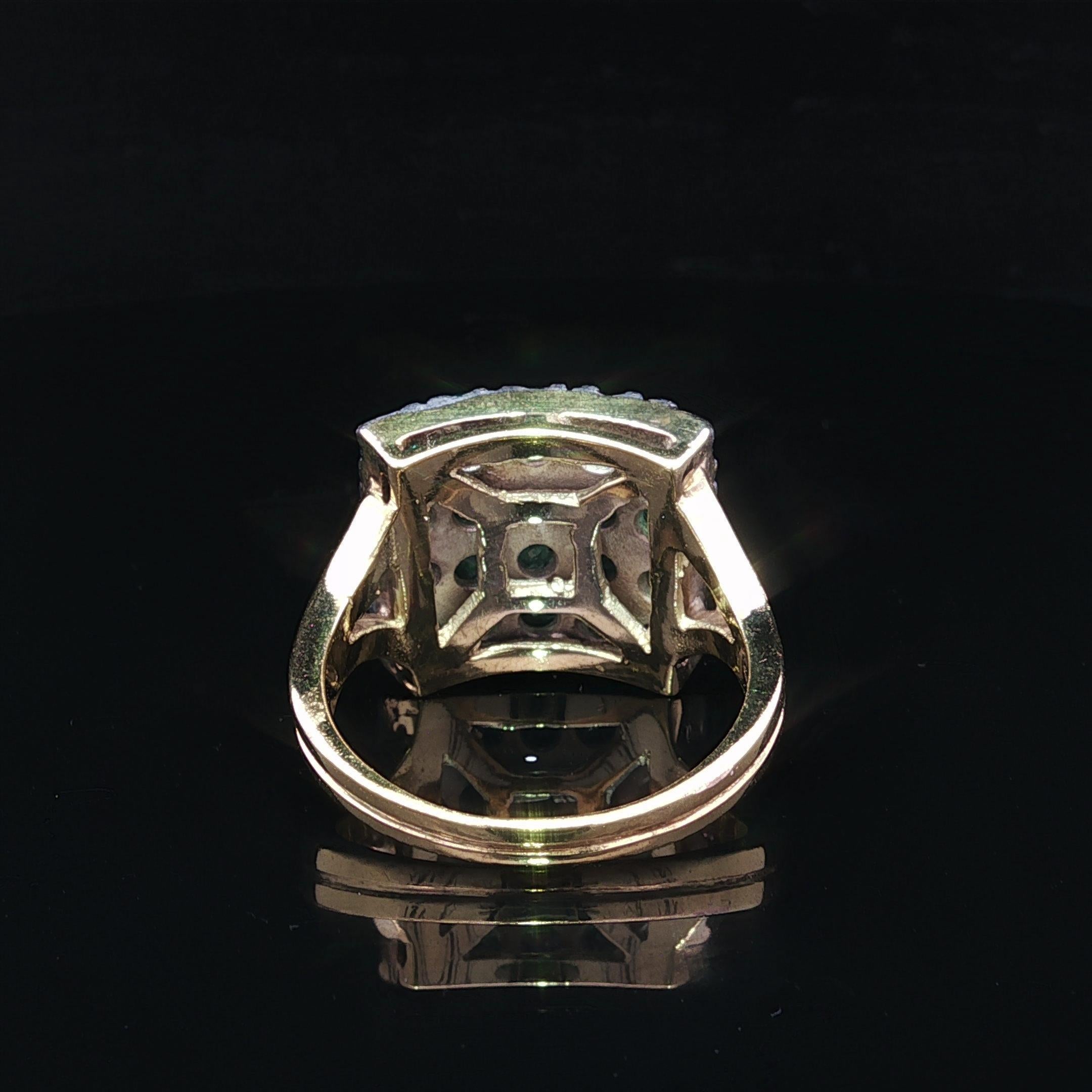 Anello ben fatto d'epoca in oro giallo 14k e argento con smeraldo rotondo da 2,50 ct. in vendita 4