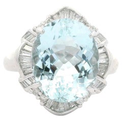 Vintage Well Made Platinum 5.17ctw Oval Aquamarine 
Diamond Ring