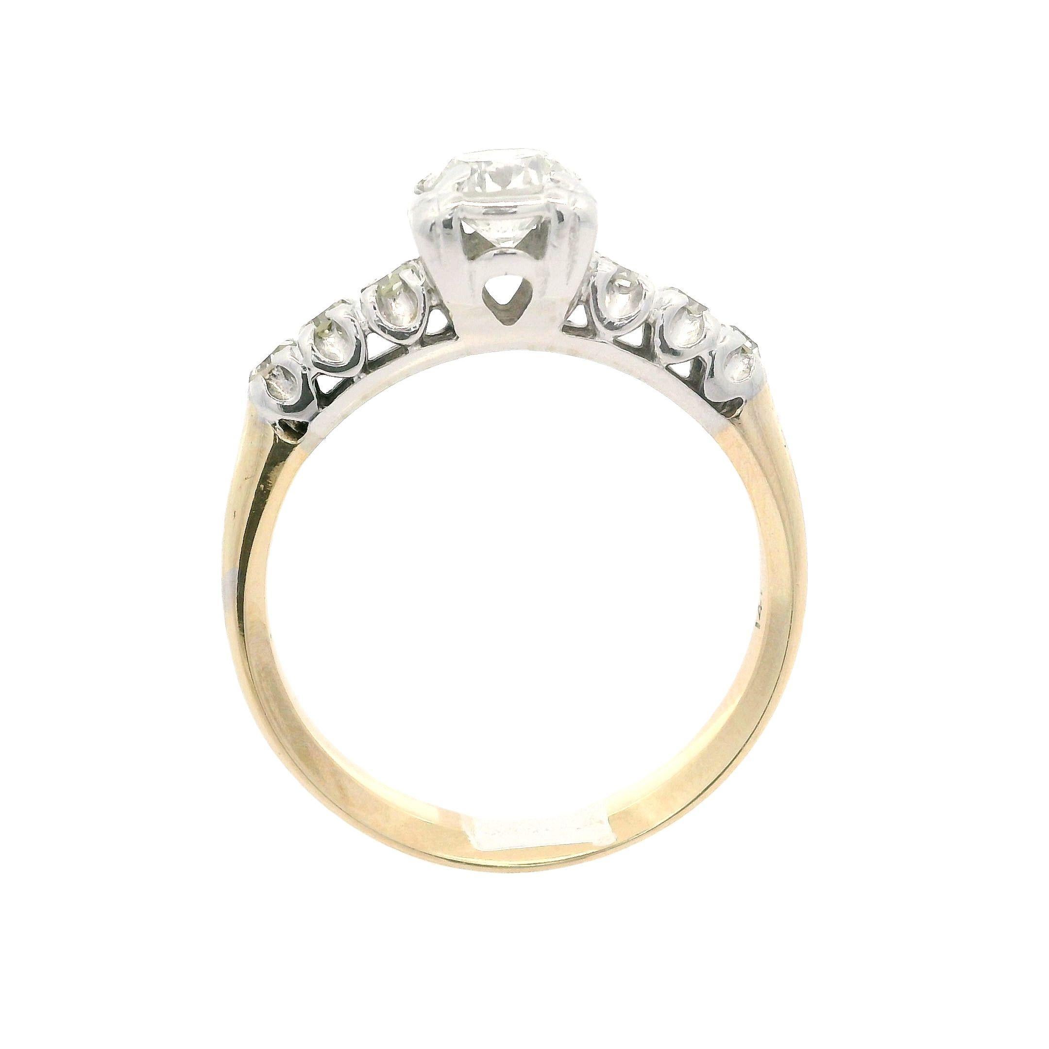 Vintage Well Made Two Tone Gold 0.87ctw Diamond Engagement or Promise Ring For Sale 5