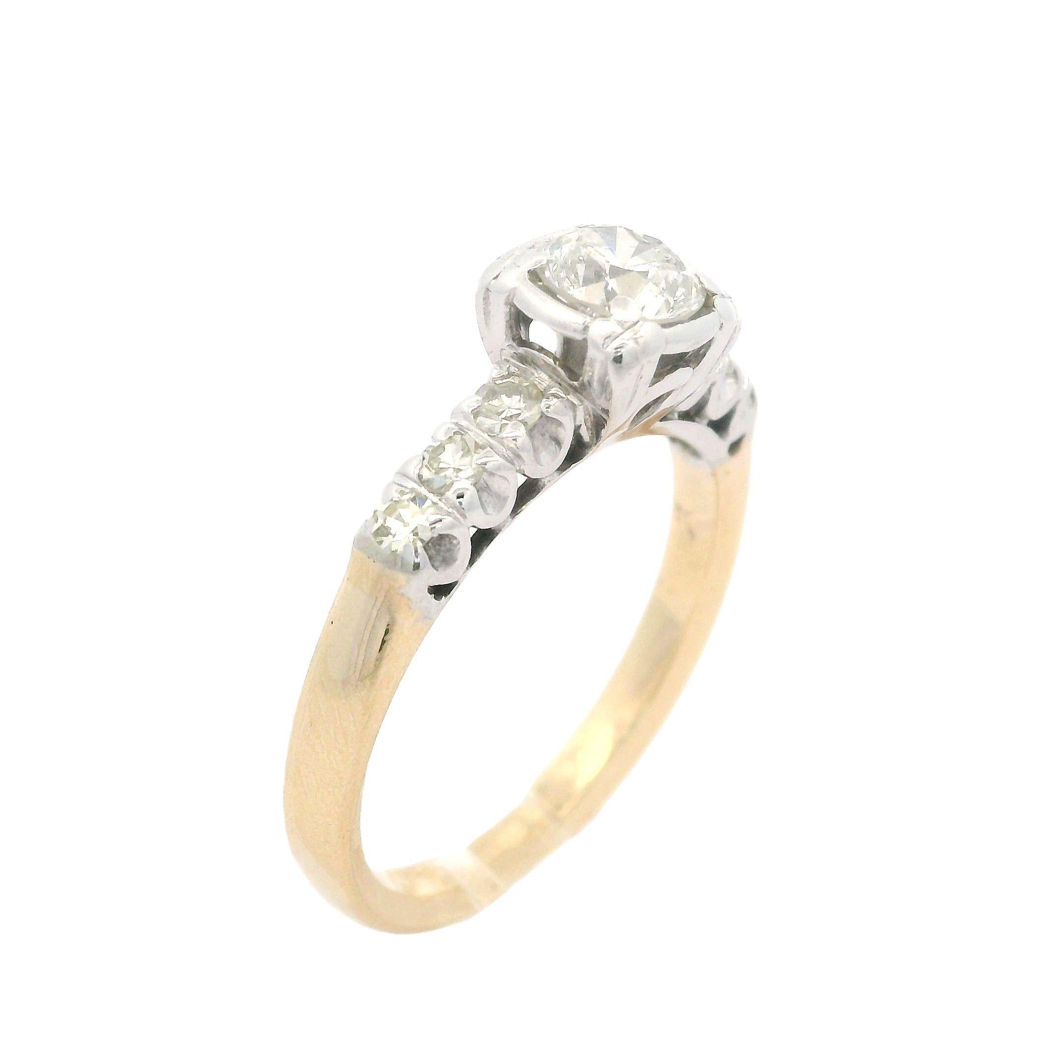 Vintage Well Made Two Tone Gold 0.87ctw Diamond Engagement or Promise Ring For Sale 6
