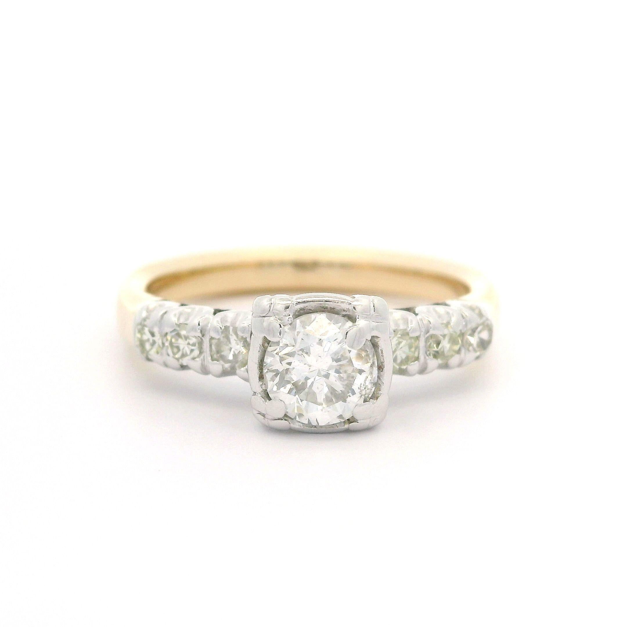 Vintage Well Made Two Tone Gold 0.87ctw Diamond Engagement or Promise Ring For Sale 7