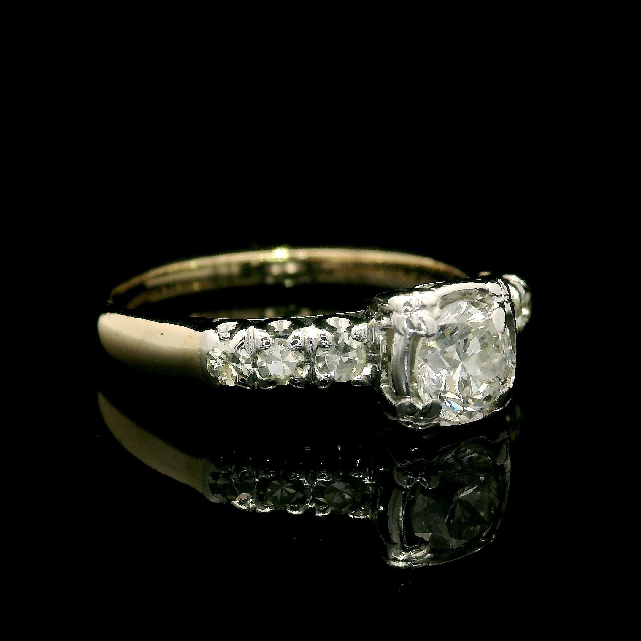 –Stone(s)–
(1) Natural Genuine Diamond - Round Brilliant Cut - Prong Illusion Set - H Color - SI2 Clarity - 0.72ct (approx.)
(6) Natural Genuine Diamonds - Old Single Cut - Prong Set - 0.15ctw (approx.)
Total Carat Weight: 0.87 (approx.)

Material: