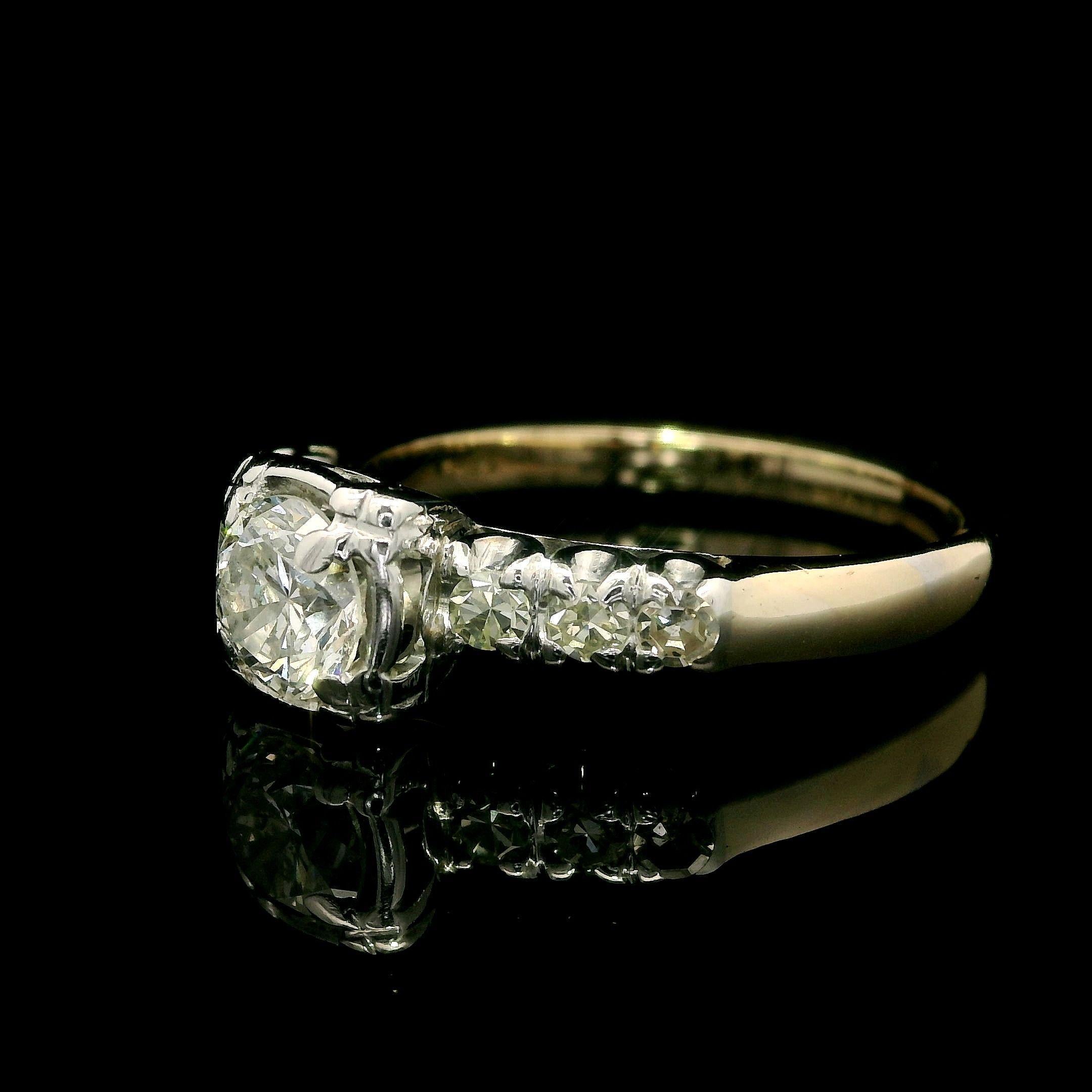 Brilliant Cut Vintage Well Made Two Tone Gold 0.87ctw Diamond Engagement or Promise Ring For Sale