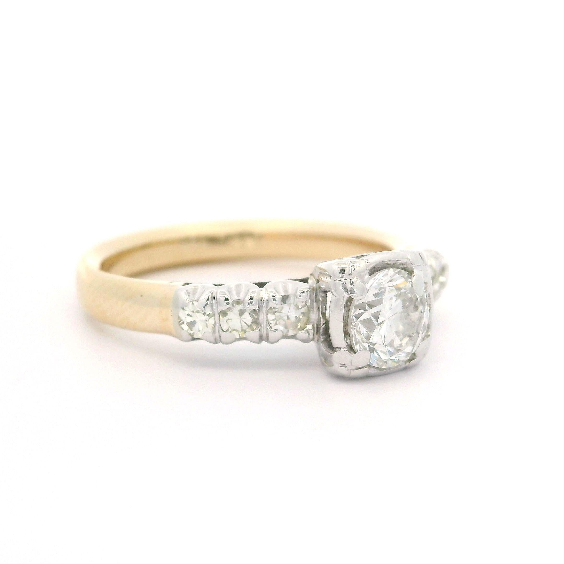 Vintage Well Made Two Tone Gold 0.87ctw Diamond Engagement or Promise Ring For Sale 2