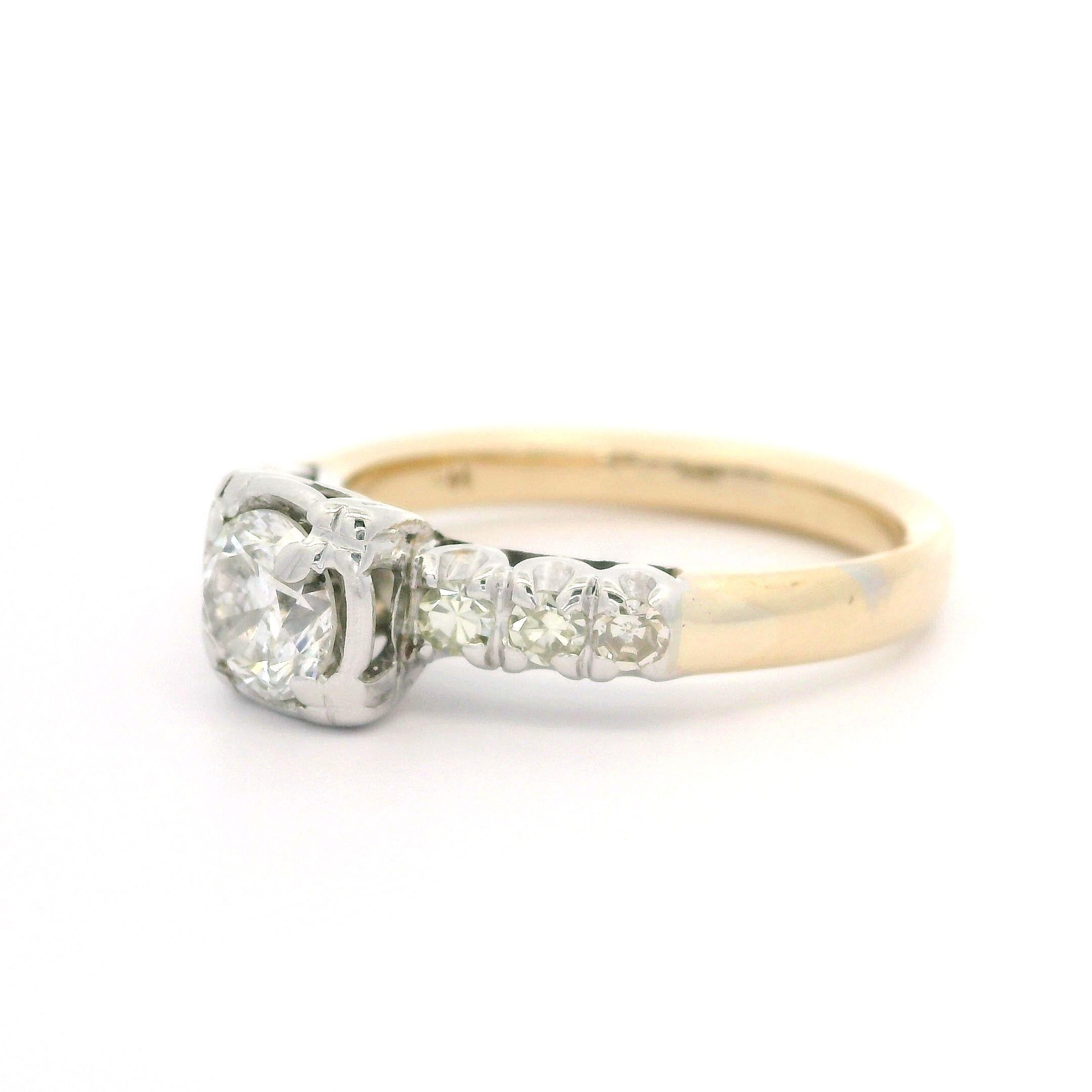 Vintage Well Made Two Tone Gold 0.87ctw Diamond Engagement or Promise Ring For Sale 3