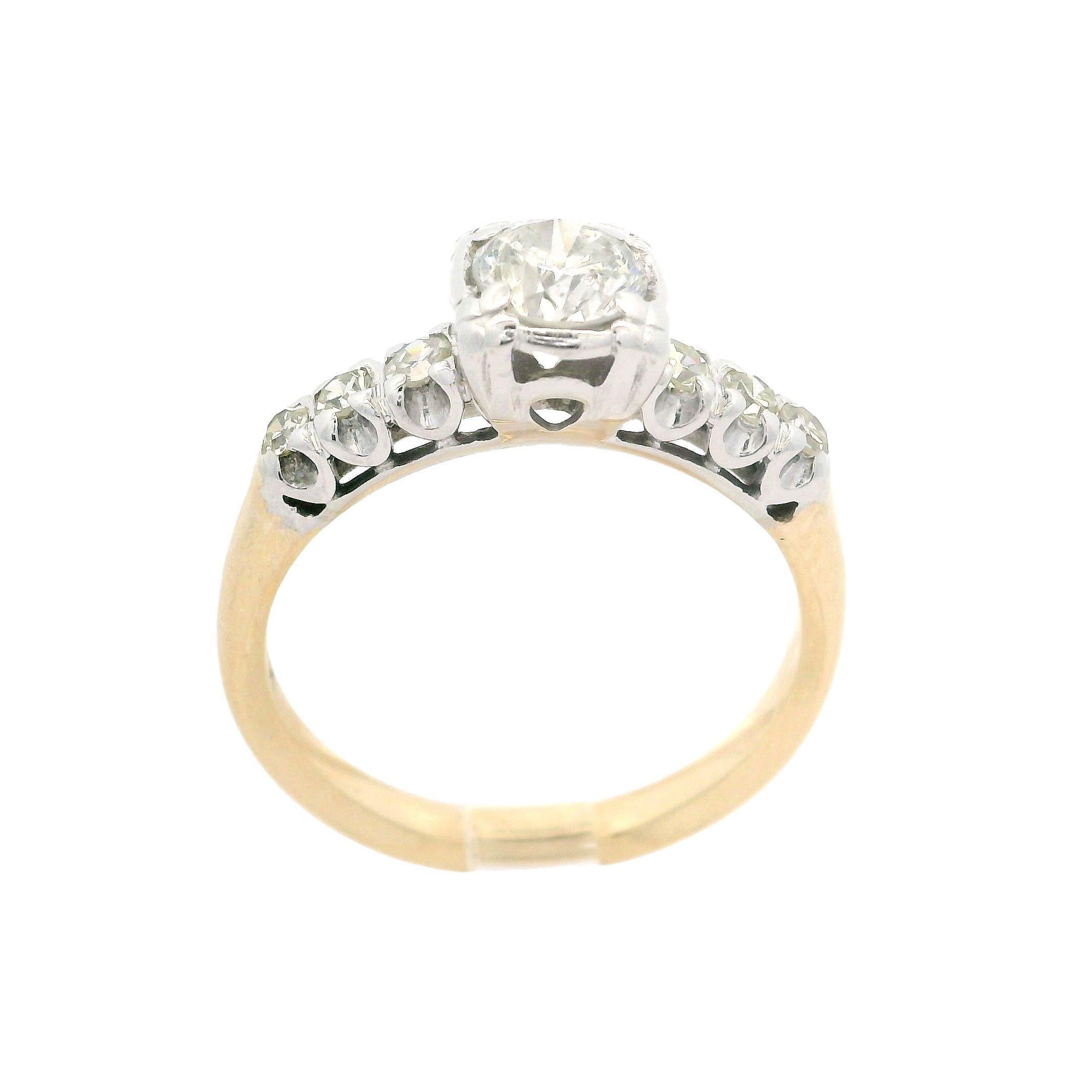 Vintage Well Made Two Tone Gold 0.87ctw Diamond Engagement or Promise Ring For Sale 4