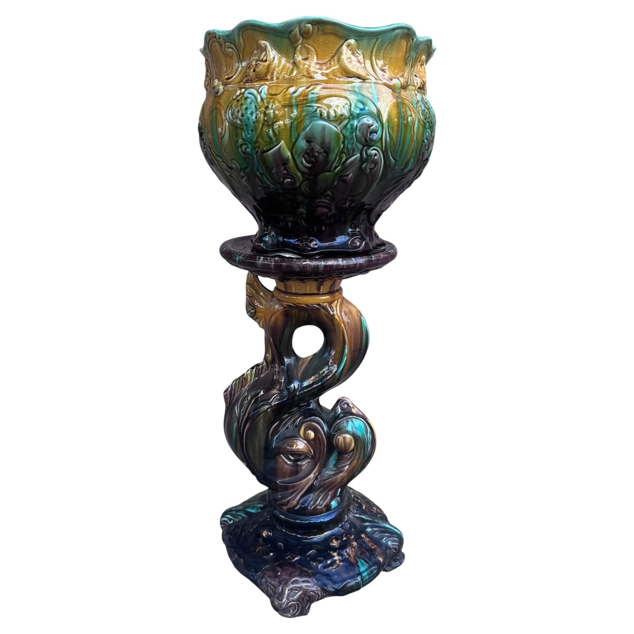 Vintage Weller Pottery: set di giardiniere e piedistallo in maiolica