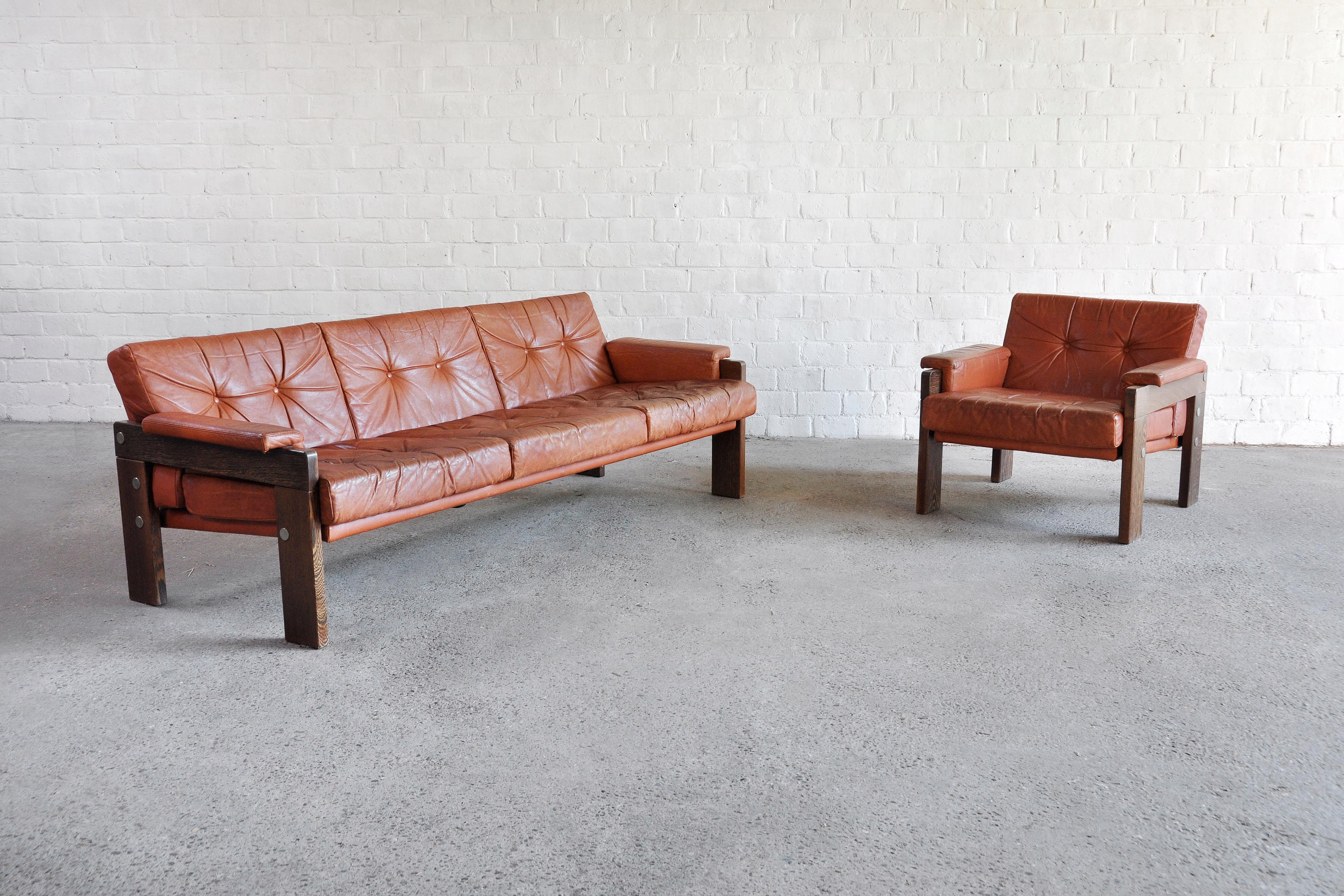 Vintage Wengé and Leather Modernist Sofa Set by Martin Visser for Spectrum, 1960 4