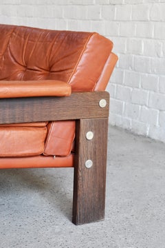 Conjunto de sofás modernistas vintage de wengé y cuero de Martin Visser para Spectrum, 1960