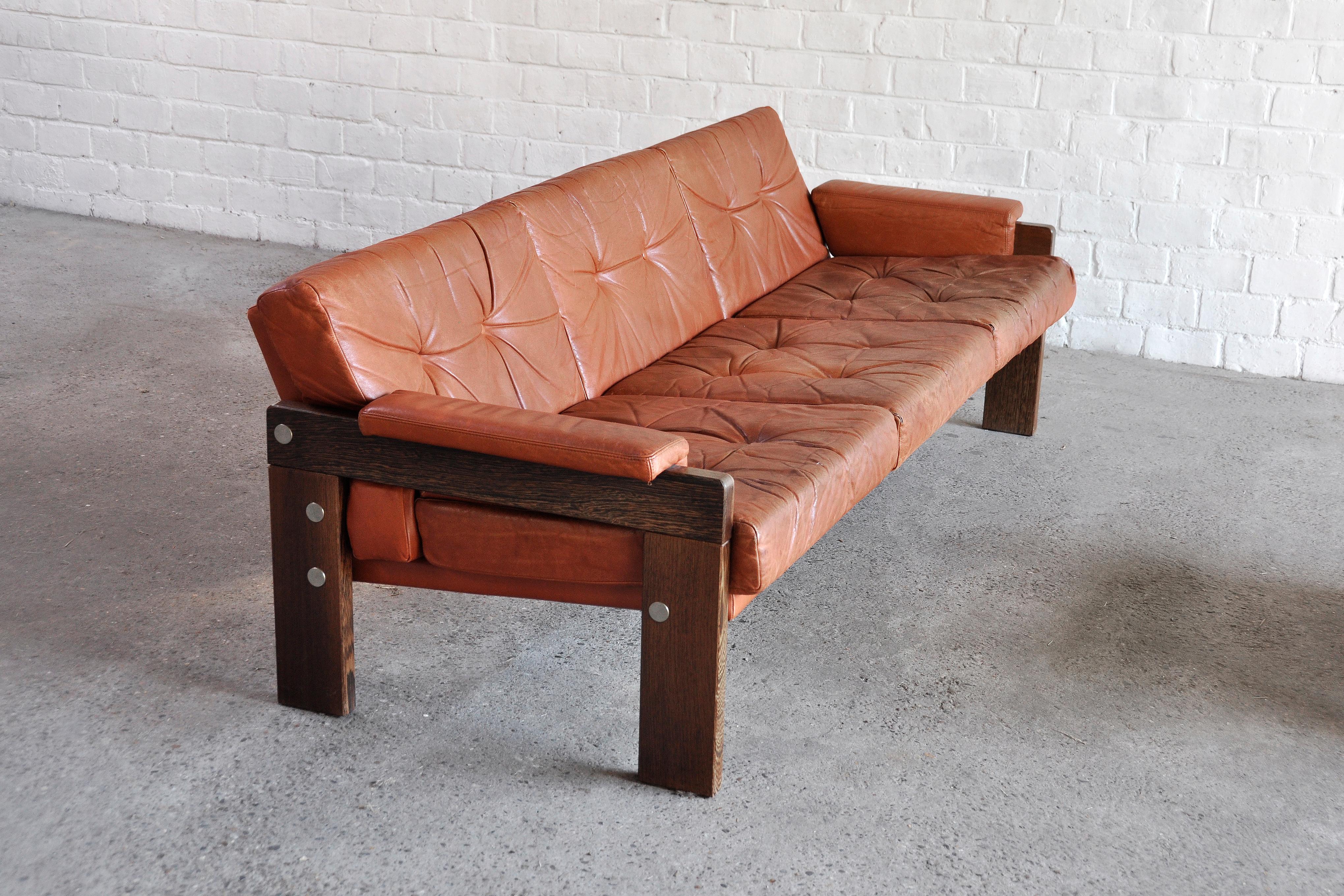 Dutch Vintage Wengé and Leather Modernist Sofa Set by Martin Visser for Spectrum, 1960