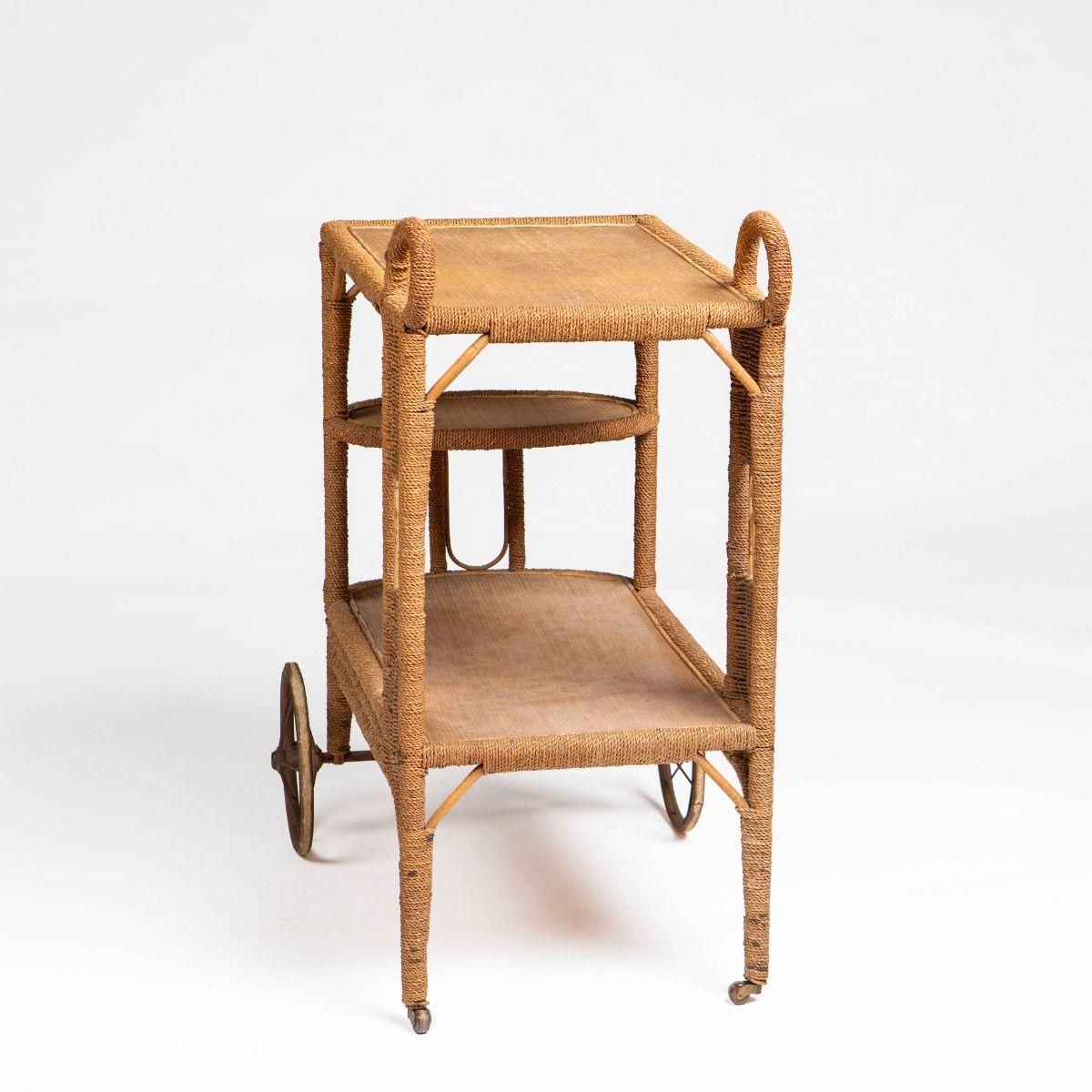 Danois Vintage Wengler Rattan and Seagrass Serving Trolley, Denmark en vente