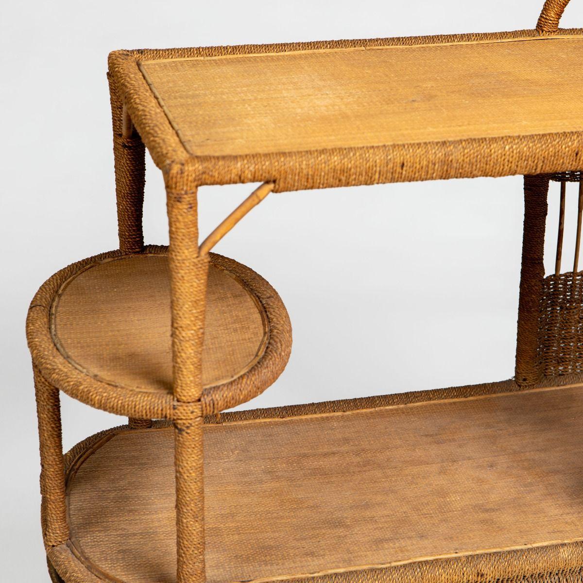 Vintage Wengler Rattan and Seagrass Serving Trolley, Denmark Bon état - En vente à Kastrup, DK