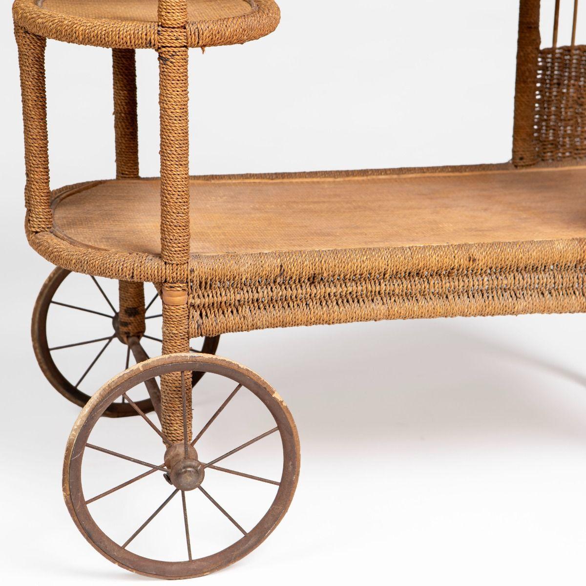 Vintage Wengler Rattan and Seagrass Serving Trolley, Denmark en vente 1