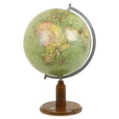 Vintage Wereldbol Globe met Kompas op Eiken Basis Jaren 40
