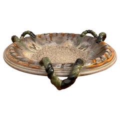 Vintage West German Ceramic Bowl w/ 3 Woven Handles