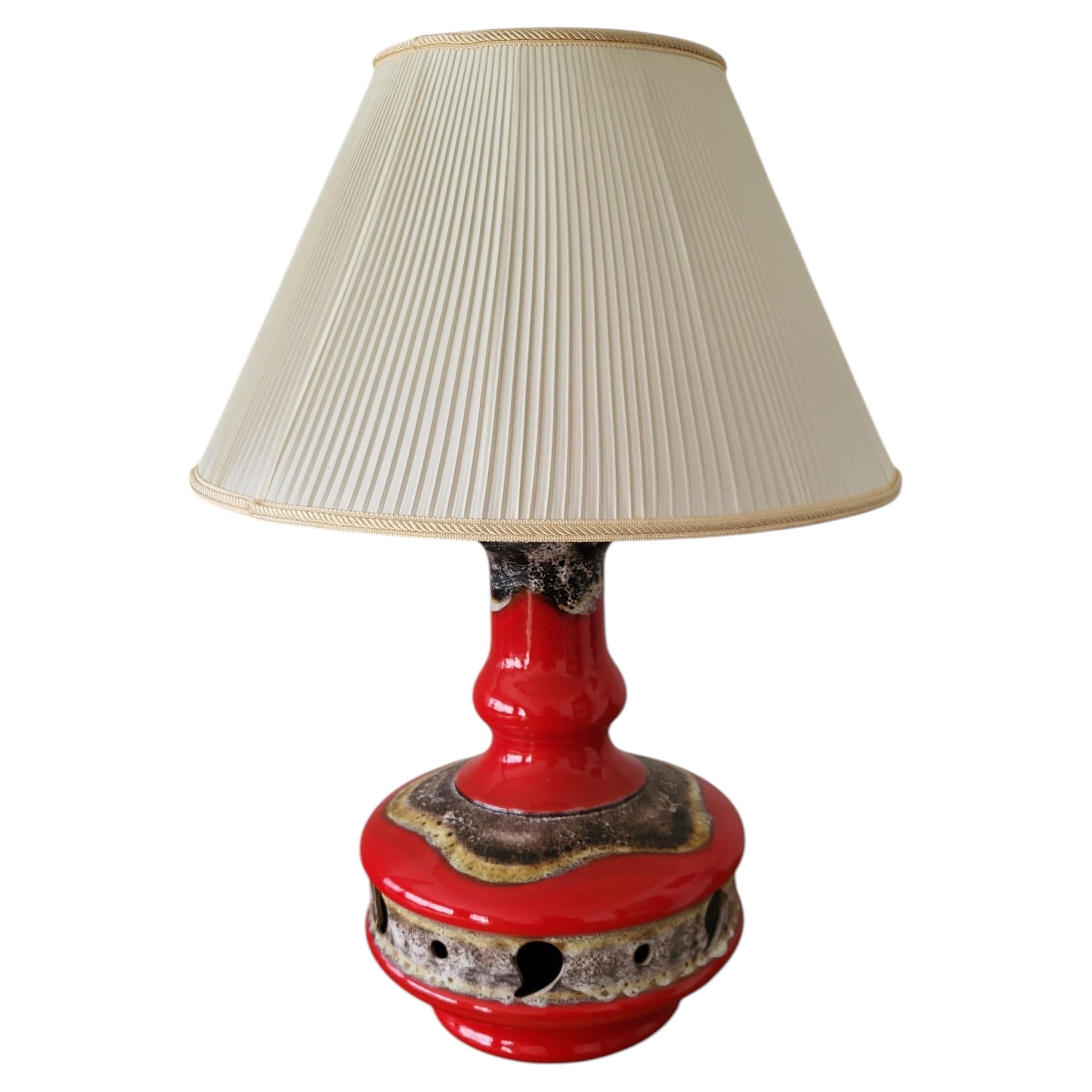 Vintage West German Ceramic Floor Lamp, Red, Double Lighting, 1970s For Sale