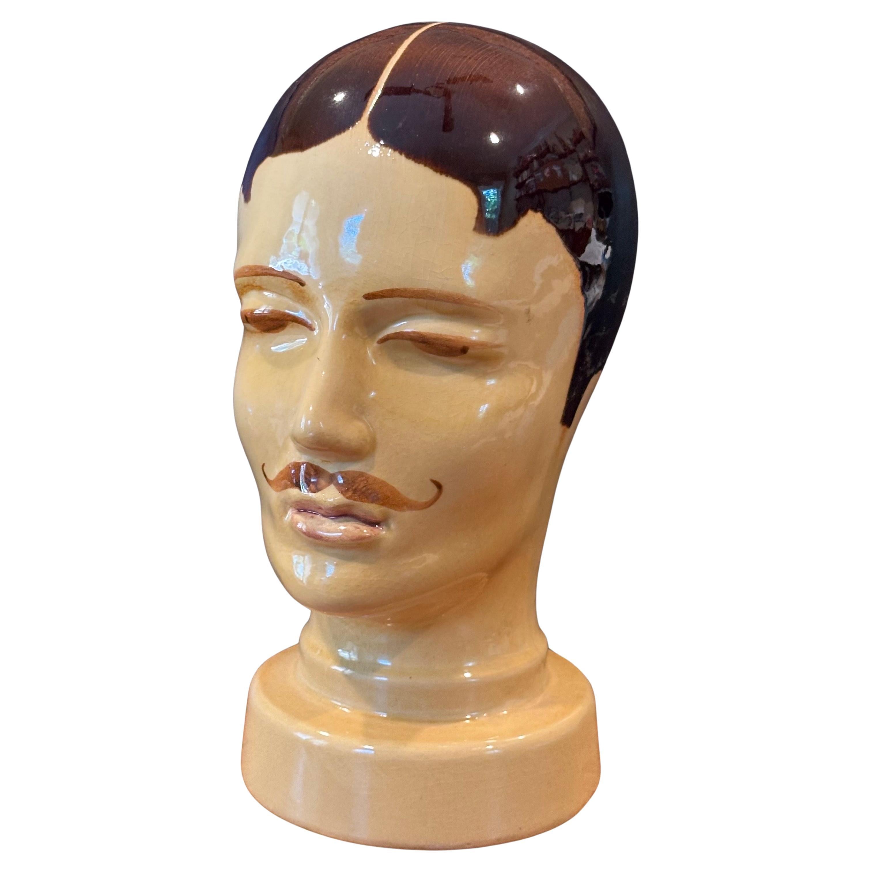 Cabeza/ Busto de Maniquí de Cerámica de la Alemania Occidental Vintage con Bigote