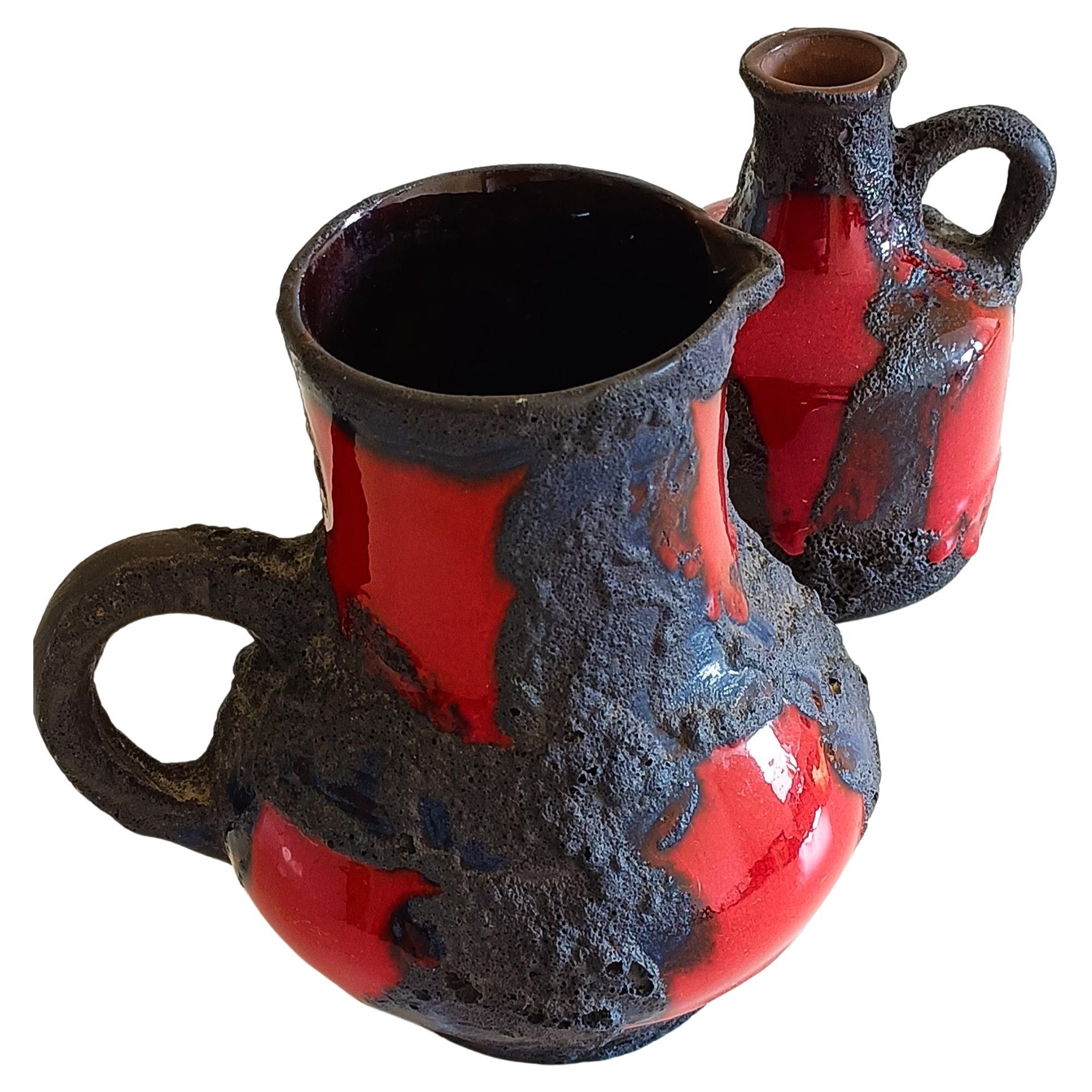 Coppia di brocche in ceramica della Germania occidentale con decorazioni in lava grassa di Marei, anni '60 in vendita 1