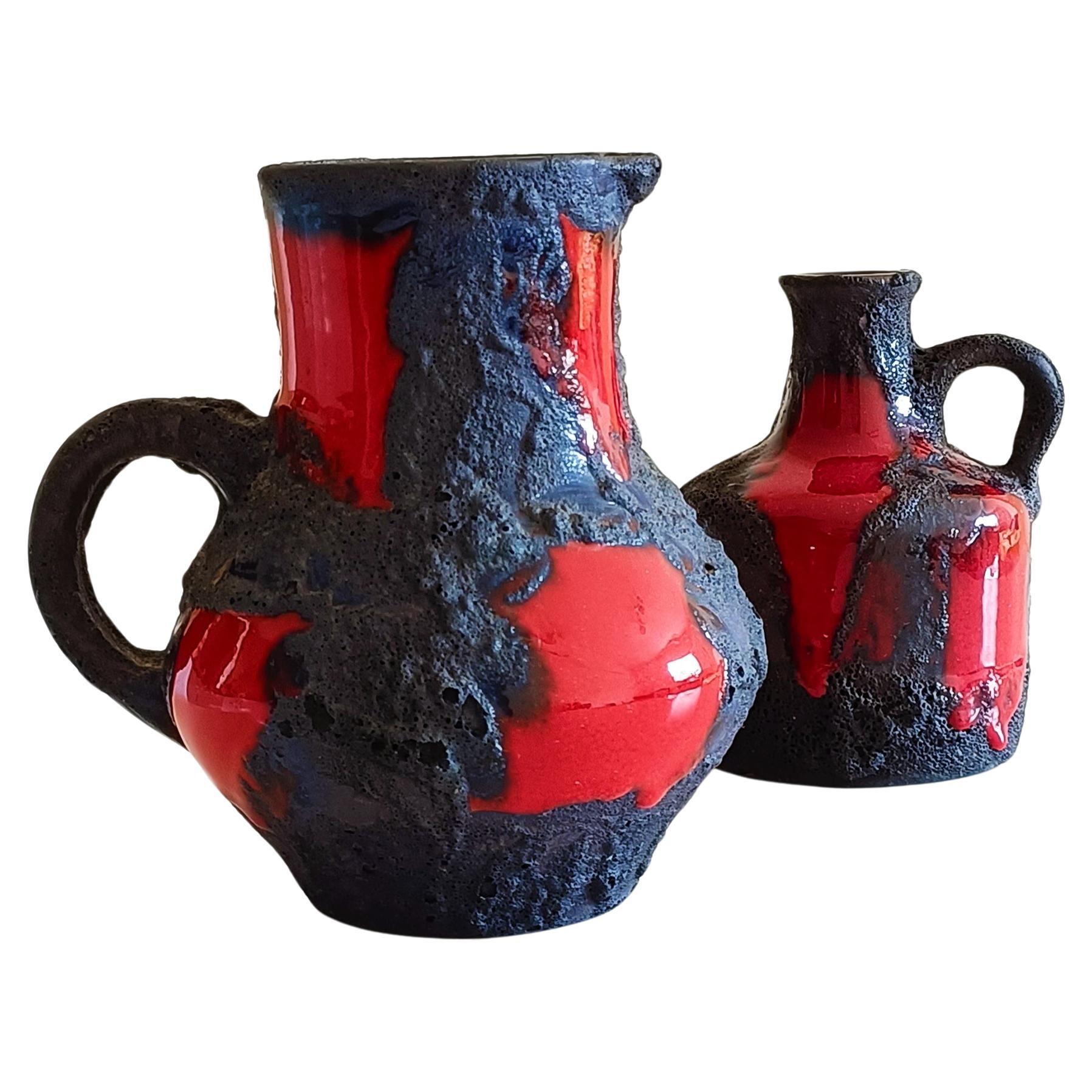 Vintage West German Fat Lava Decor Pair of Ceramic Jugs by Marei, 1960s