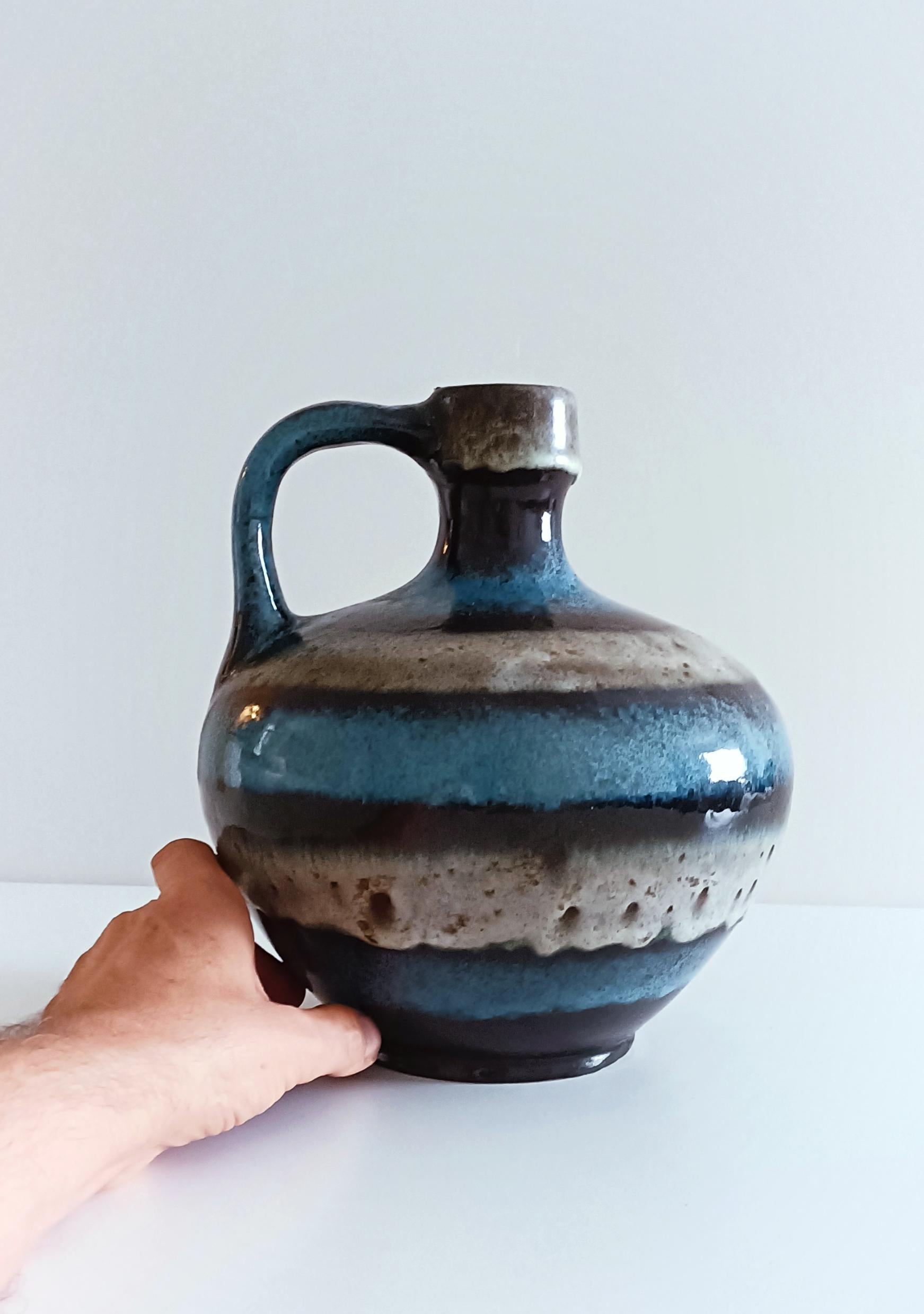 Große Westdeutsche Vintage-Vase aus Keramik mit Henkel von Ruscha, 1950er Jahre 7