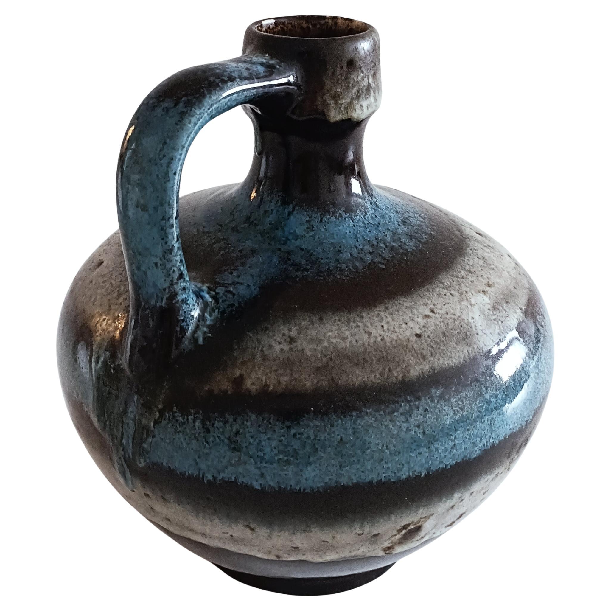 Große Westdeutsche Vintage-Vase aus Keramik mit Henkel von Ruscha, 1950er Jahre (Glasiert)