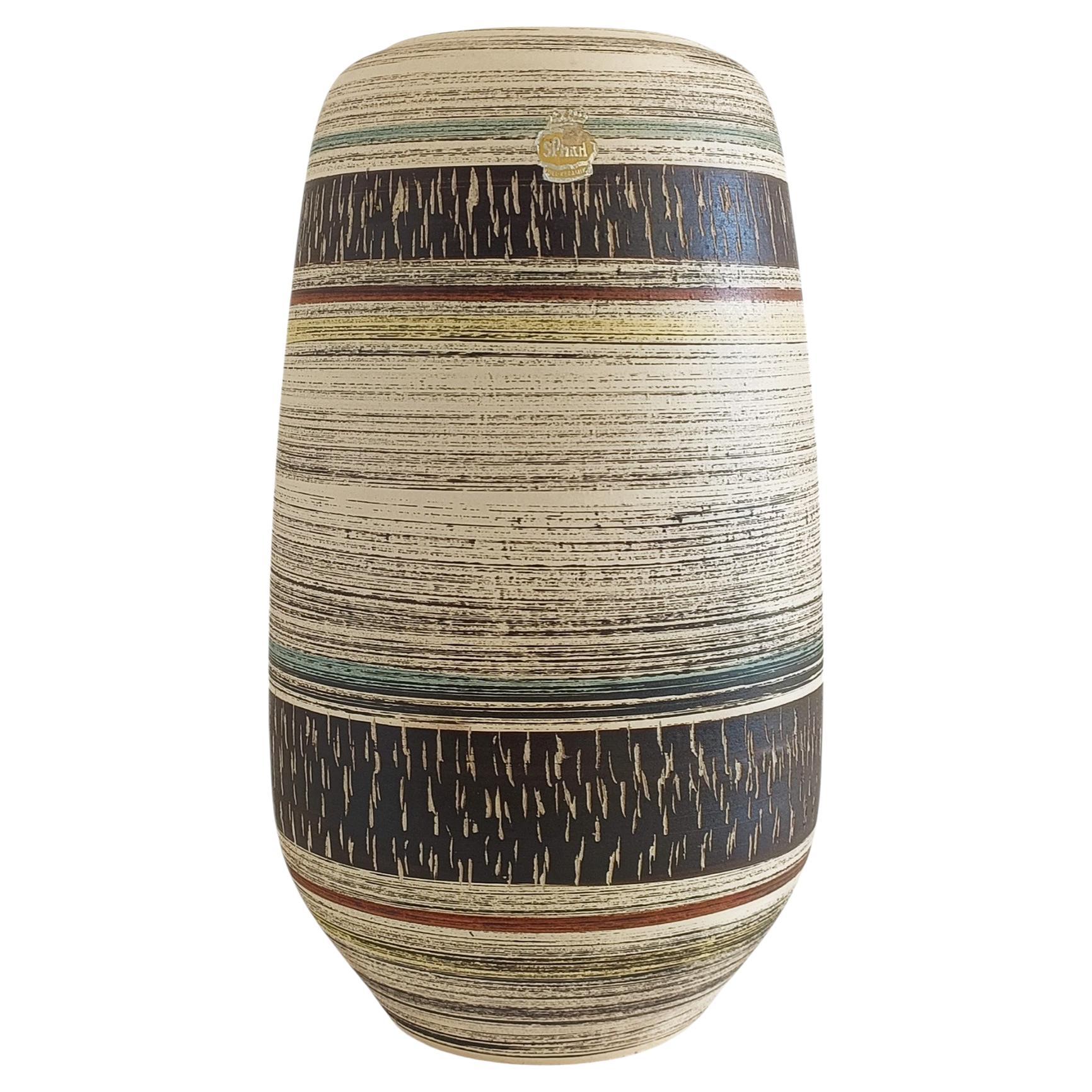 Vintage West Germany Sgraffito Décor Large Ceramic Vase by Spara, 1950s