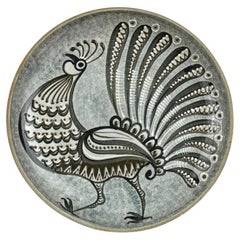 Vintage West German Pottery Wall Plate with Rooster Design, 1970s