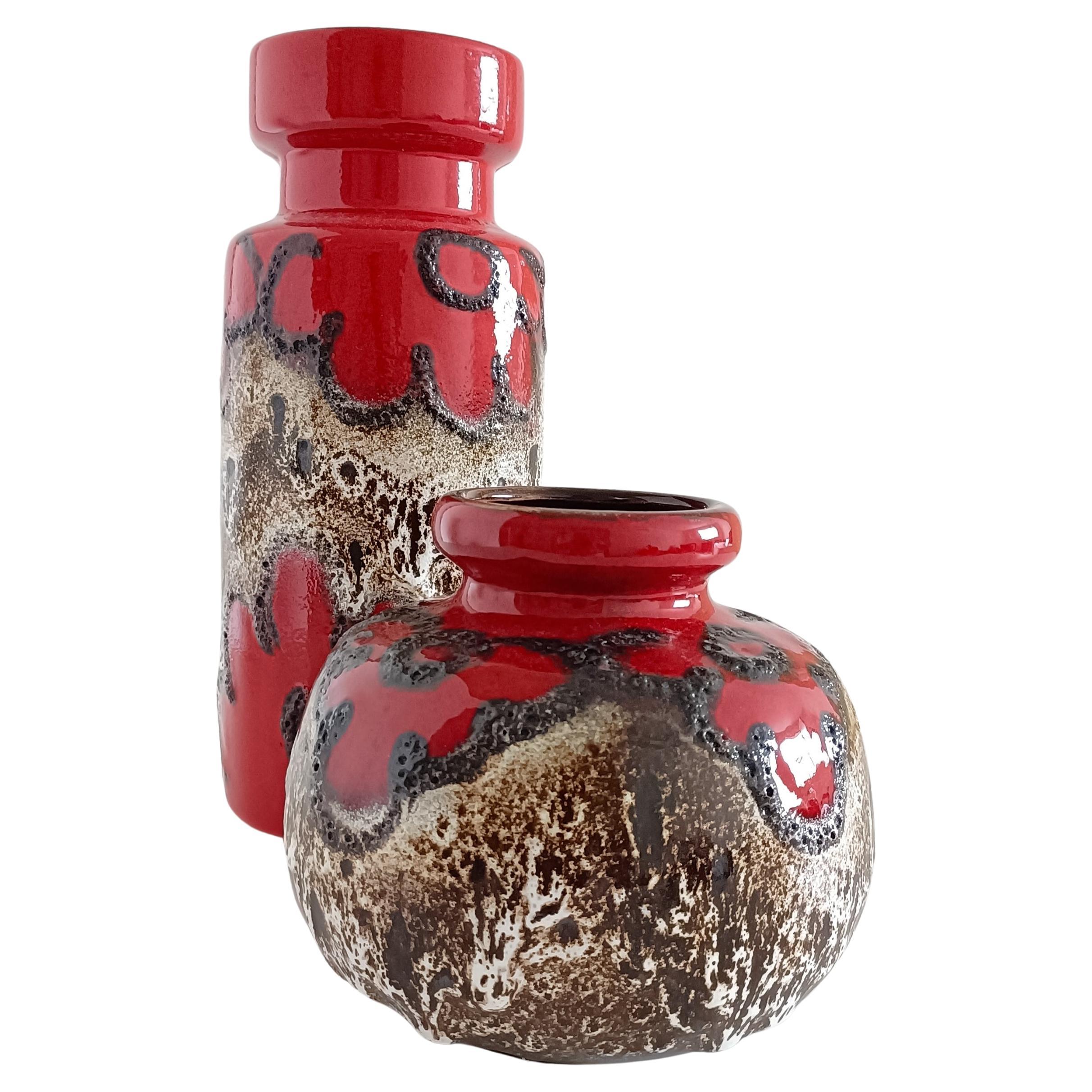 Glazed Midcentury West Germany Fat Lava Pair of Ceramic Vases by Scheurich, 1960s For Sale