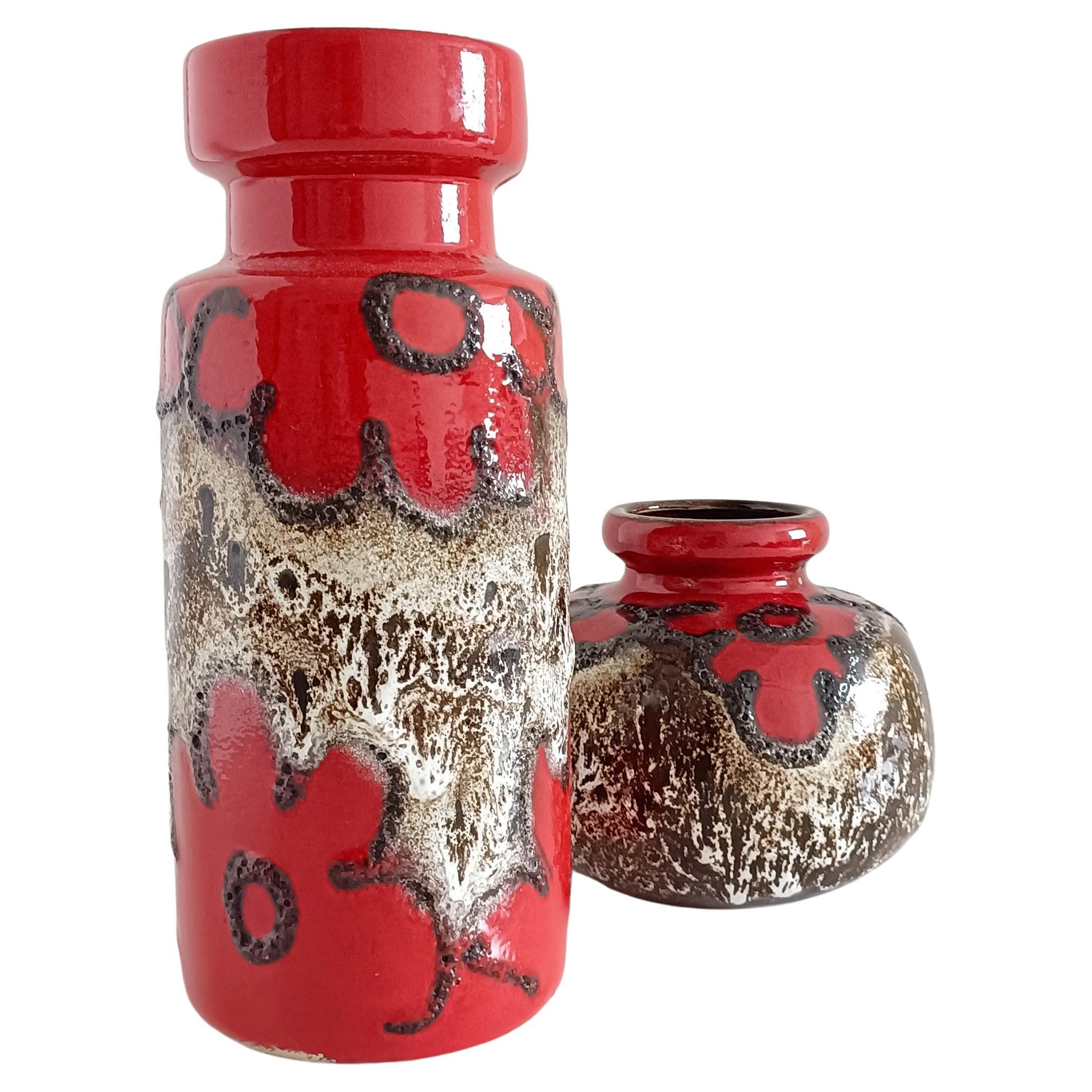 Midcentury West Germany Fat Lava Pair of Ceramic Vases by Scheurich, 1960s In Excellent Condition For Sale In Valencia, VC