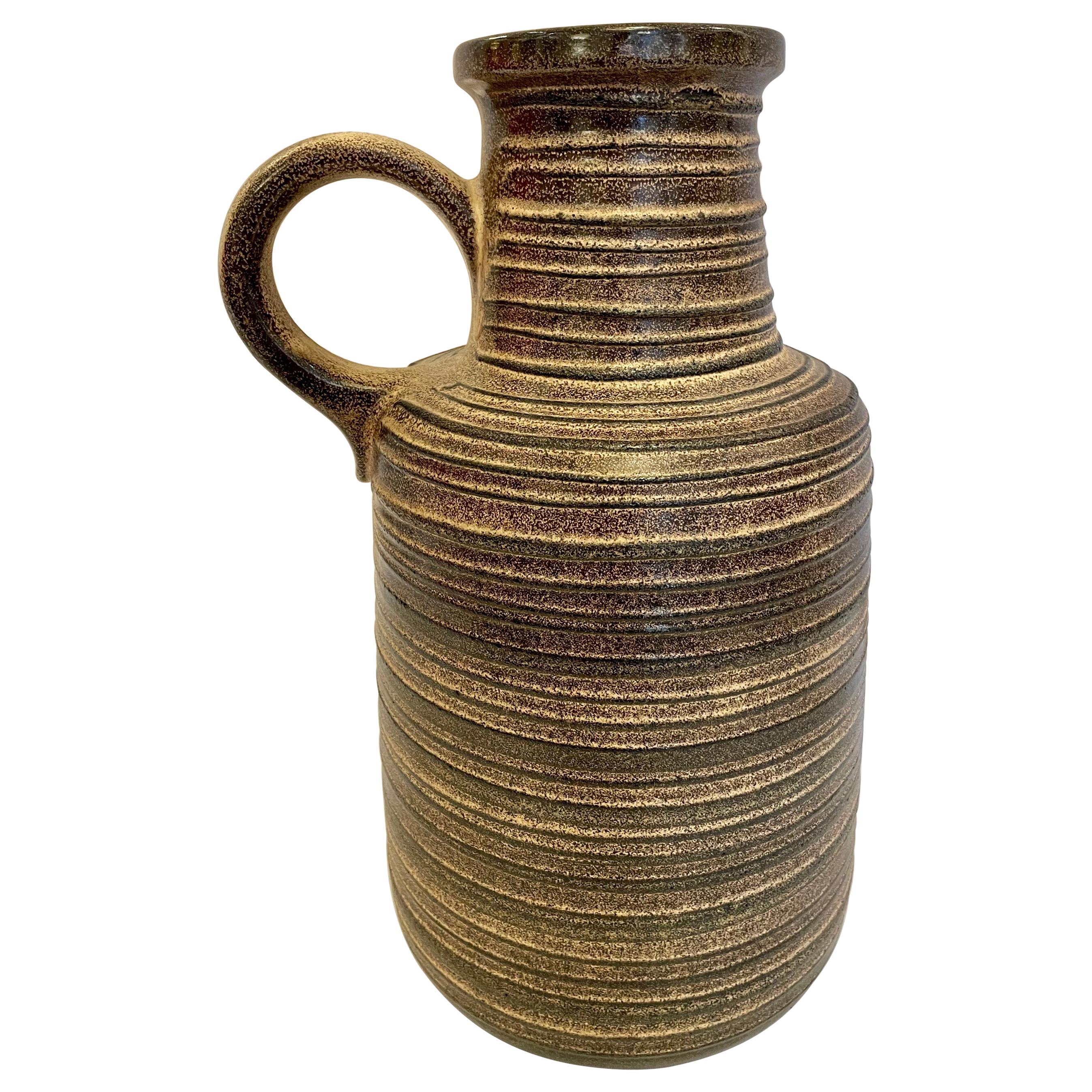 Vintage West German Striped Pottery Vase For Sale