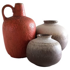 Juego Vintage de Tres Jarrones de Cerámica de Lava Gorda, Estilo Wabi Sabi, Alemania Occidental, Años 60