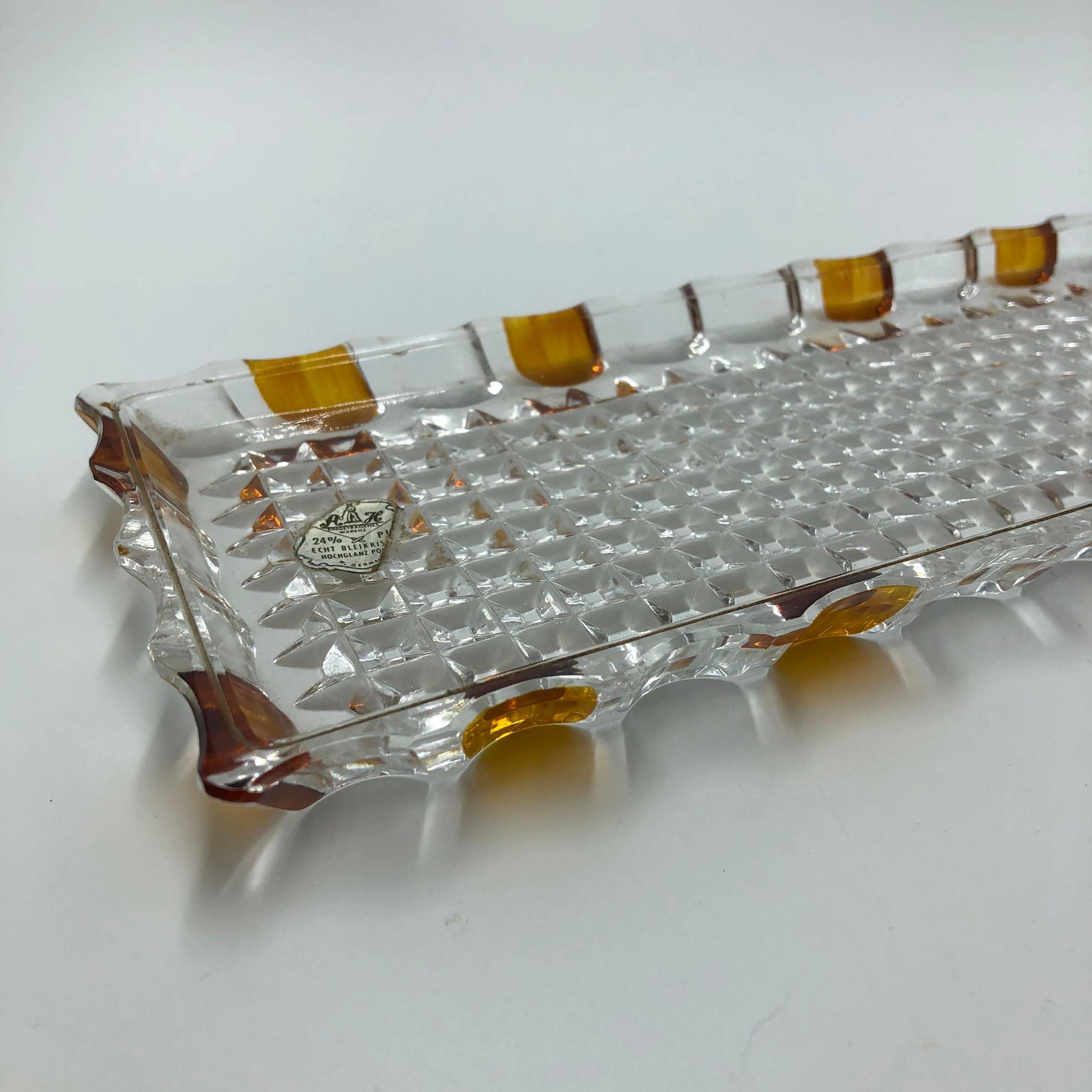 Vintage West Germany Echt Bleikristall Lead Crystal Golden Amber Jewelry Tray In Excellent Condition For Sale In Achterveld, NL