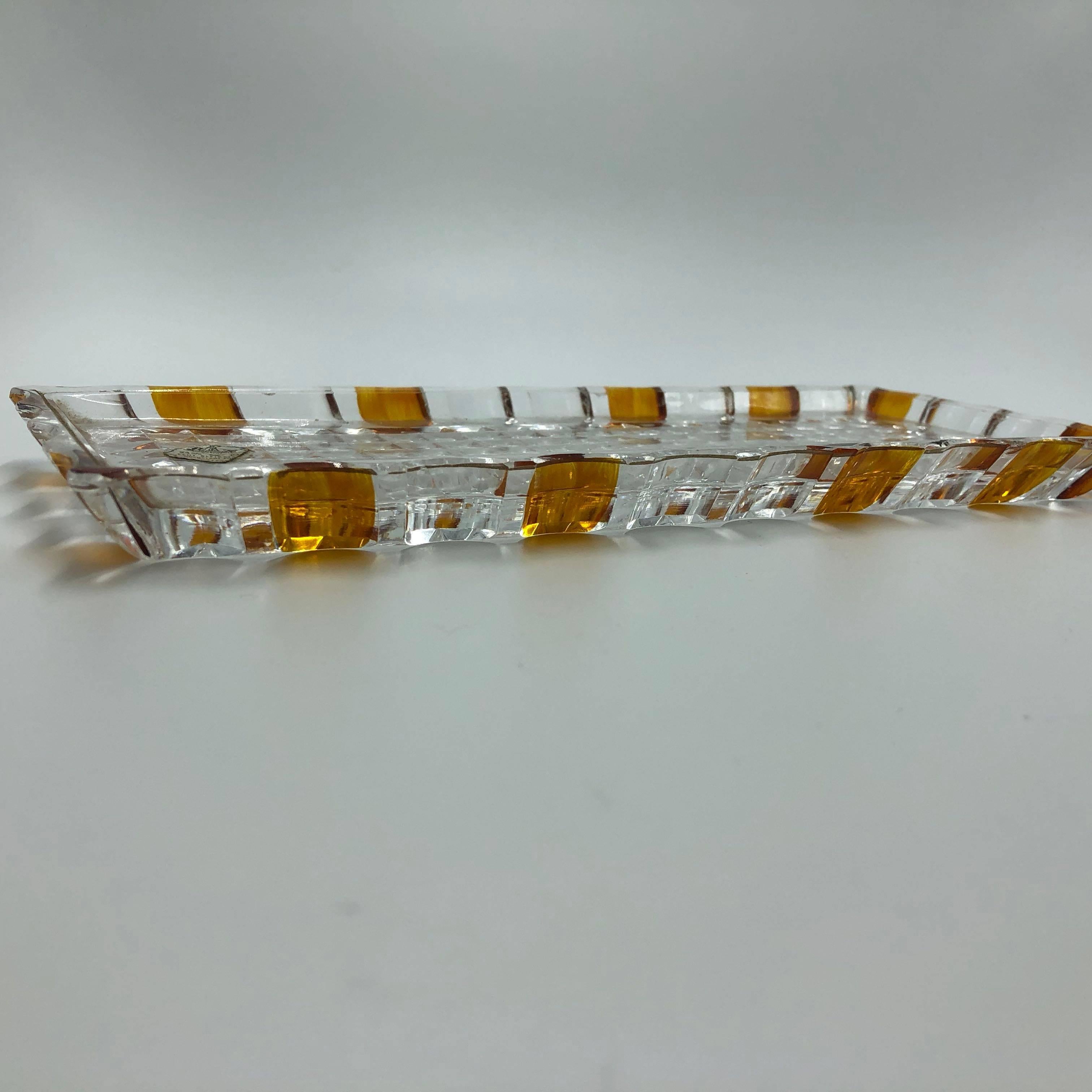 Mid-20th Century Vintage West Germany Echt Bleikristall Lead Crystal Golden Amber Jewelry Tray For Sale
