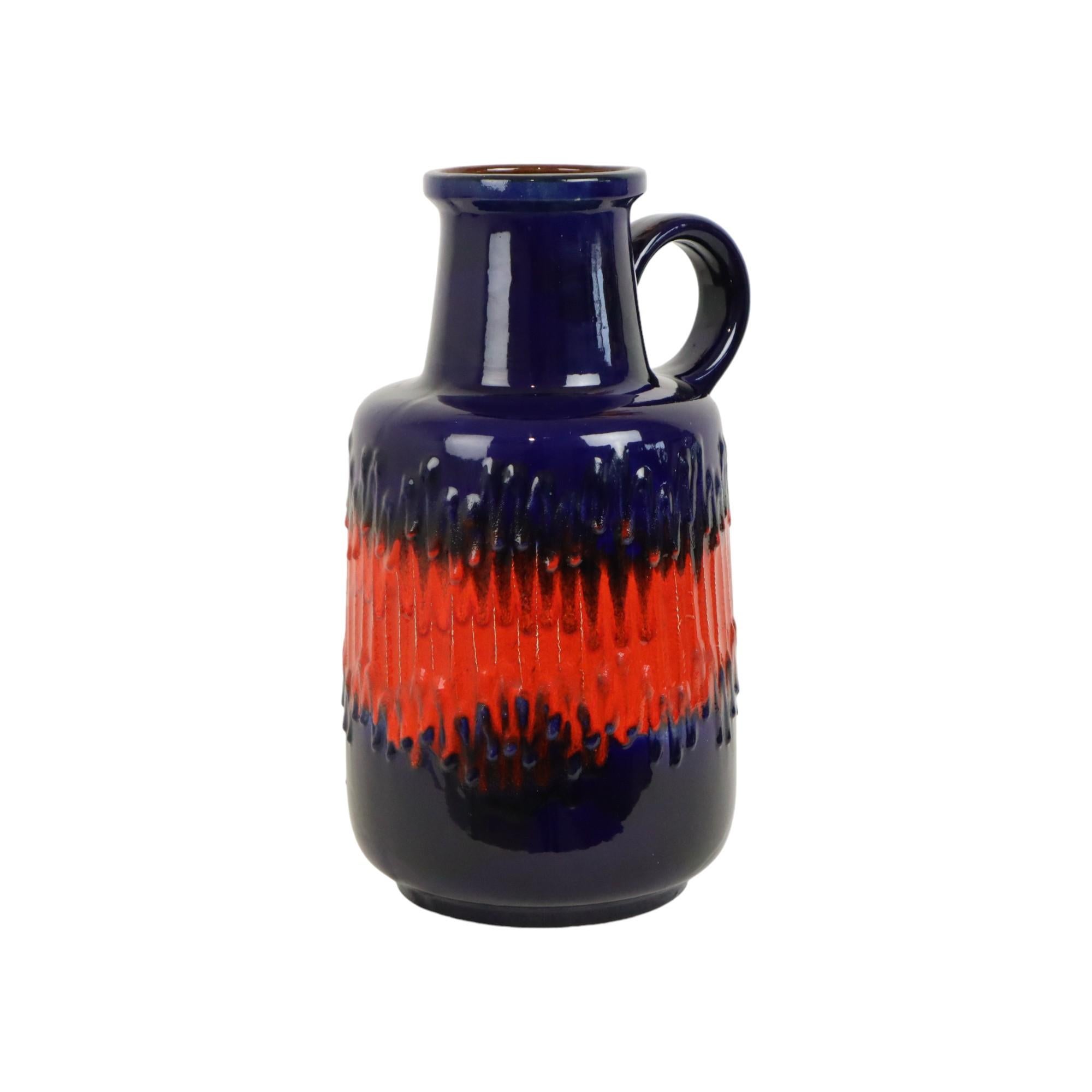 Vernissé Poterie d'Allemagne de l'Ouest Scheurich bleu orange lave grasse 408-40 en vente