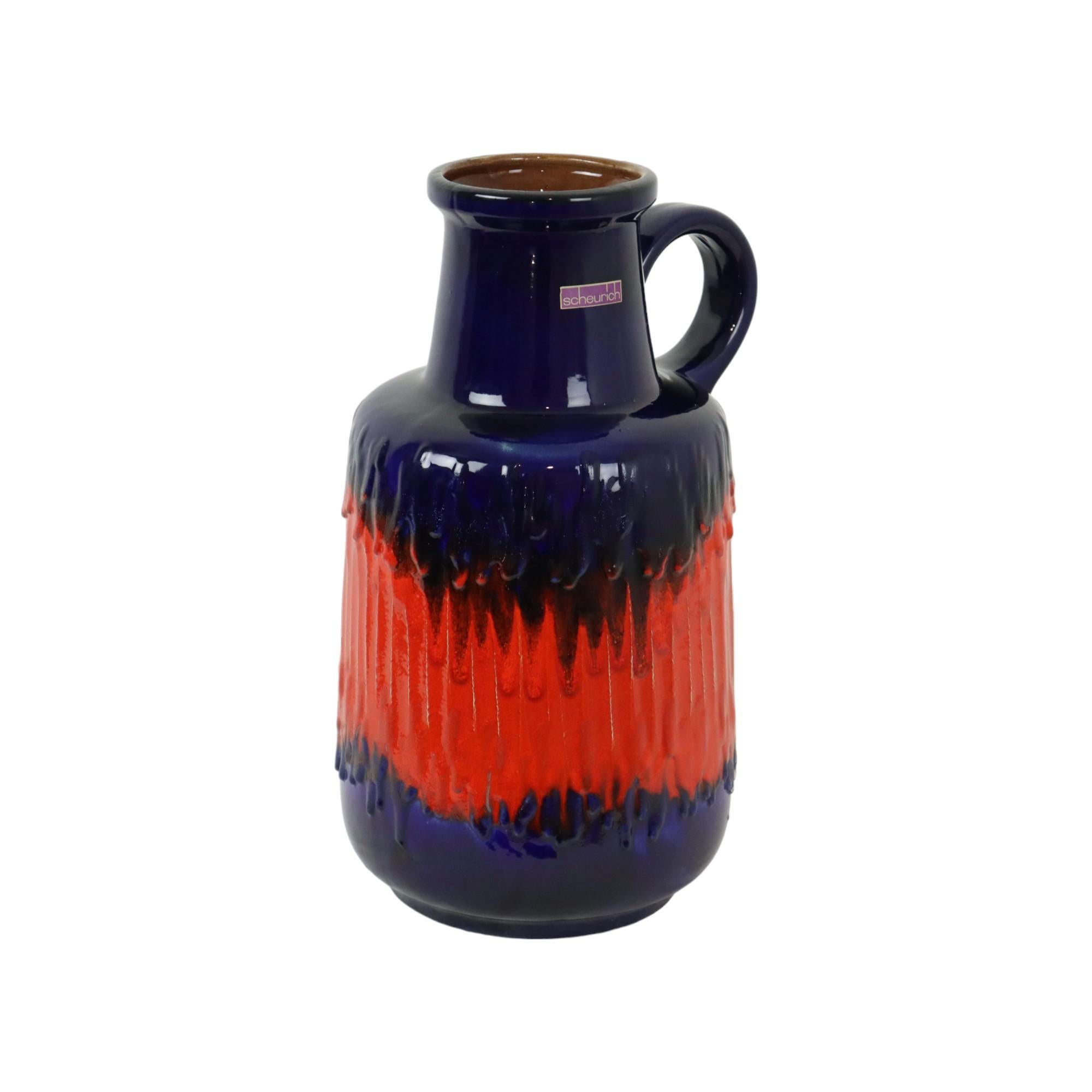 Vernissé Poterie d'Allemagne de l'Ouest Scheurich bleu orange lave grasse 408-40 en vente