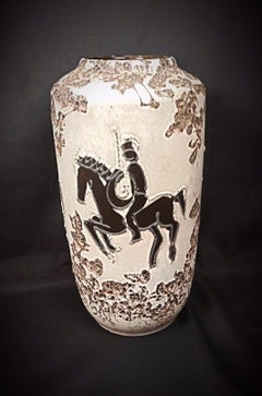 Vintage West Kéramik Grand Vase with Knight Decoration – W. Germany - 2Y195