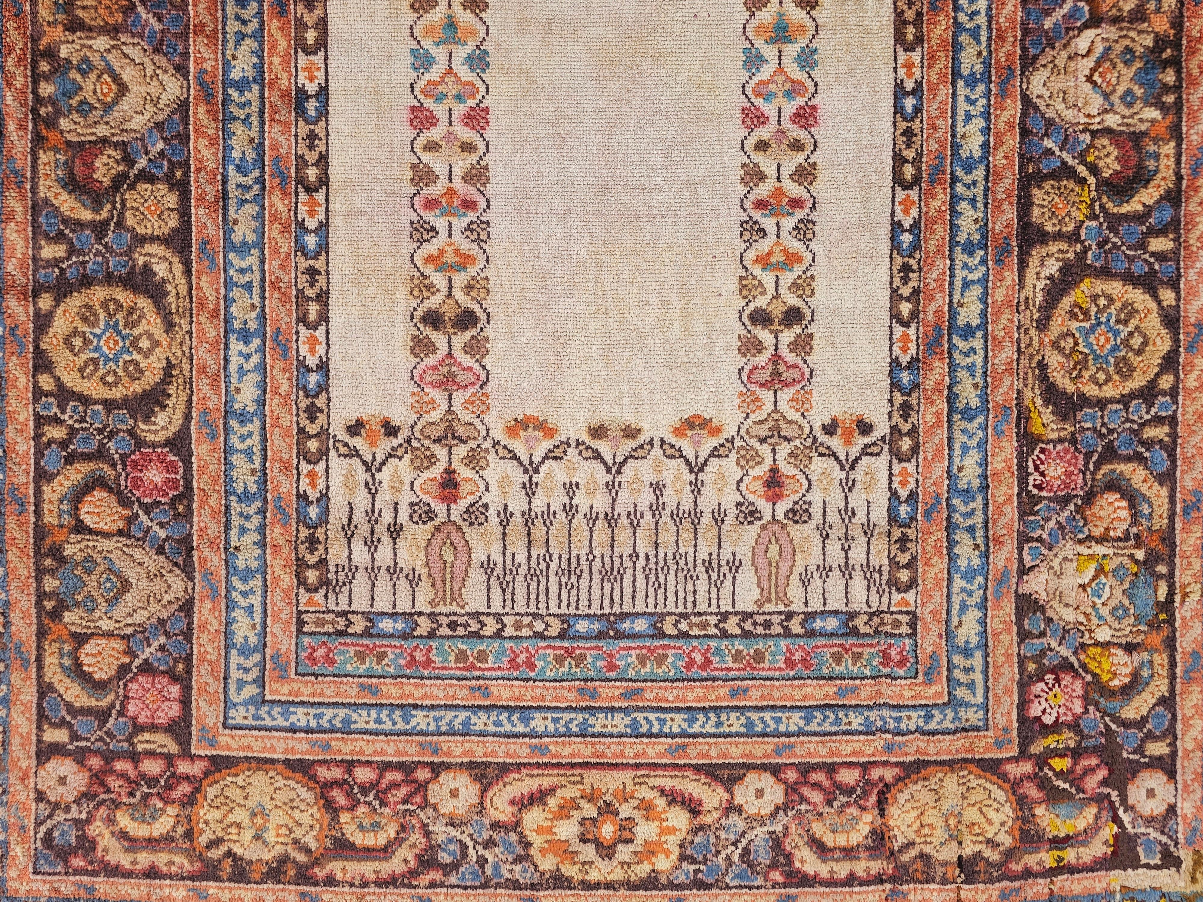 Coton Ancien tapis de prière d'Anatolie occidentale en soie, Turquie, années 1930 en vente