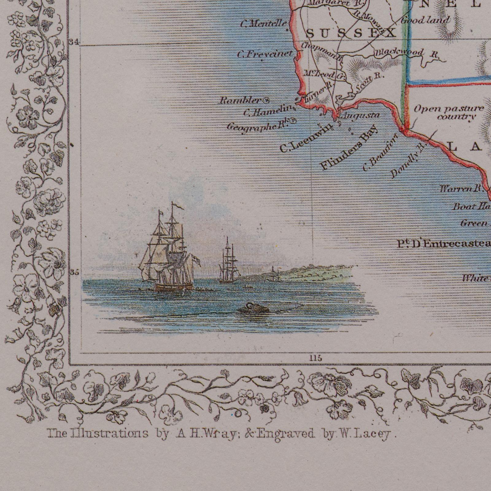 Mappa d'epoca dell'Australia Occidentale, Stampa con cornice, Swan River, Cartografia di John Tallis in vendita 3