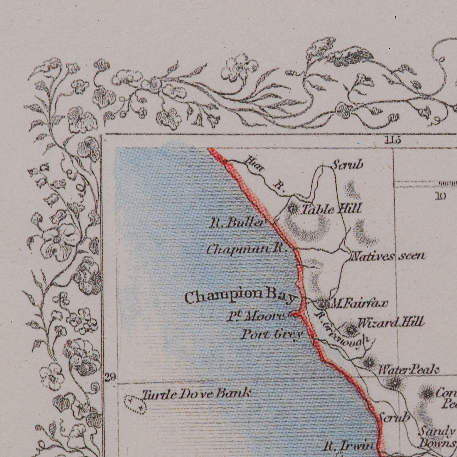 Mappa d'epoca dell'Australia Occidentale, Stampa con cornice, Swan River, Cartografia di John Tallis In condizioni buone in vendita a Hele, Devon, GB