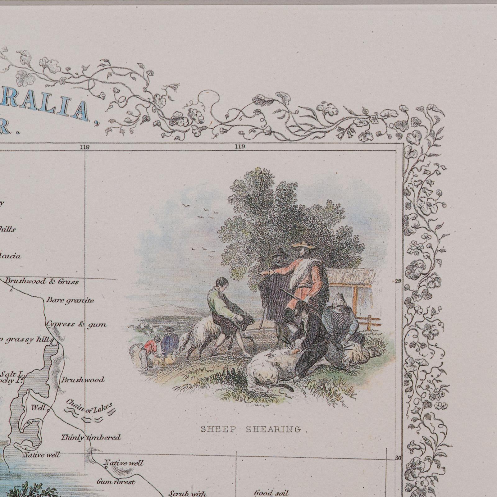 Fine XX secolo Mappa d'epoca dell'Australia Occidentale, Stampa con cornice, Swan River, Cartografia di John Tallis in vendita