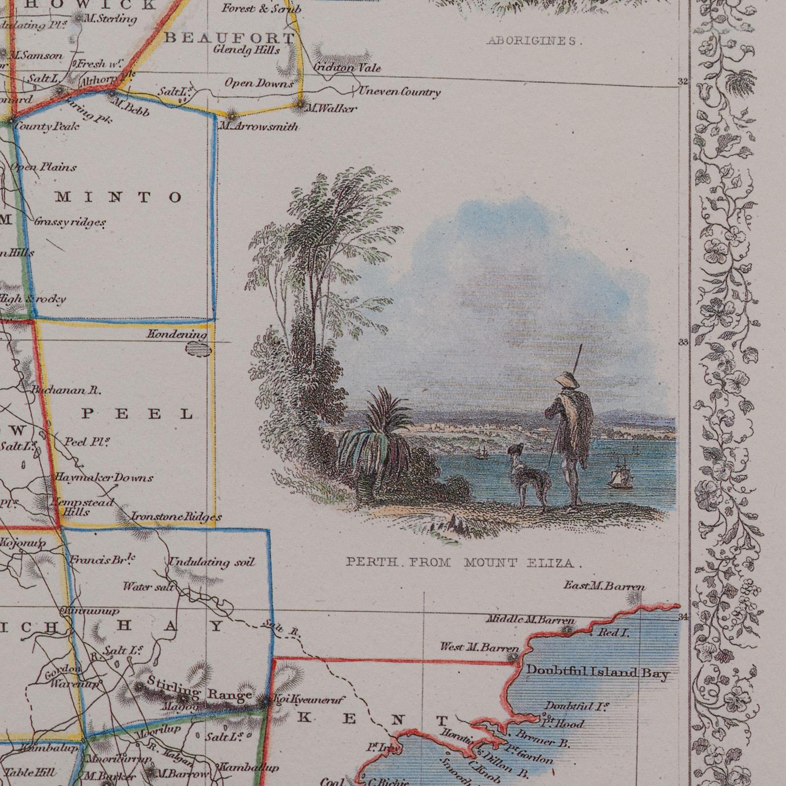 Mappa d'epoca dell'Australia Occidentale, Stampa con cornice, Swan River, Cartografia di John Tallis in vendita 2