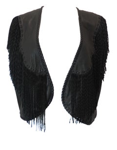 Vintage Western Black Leather Fringe Vest