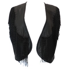 Vintage Western Black Leather Fringe Vest