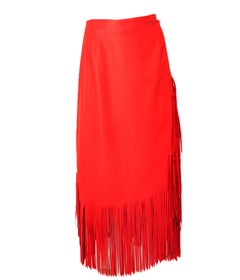 Vintage Western Blue Bonnet Red Leather Fringe Skirt & Top Set