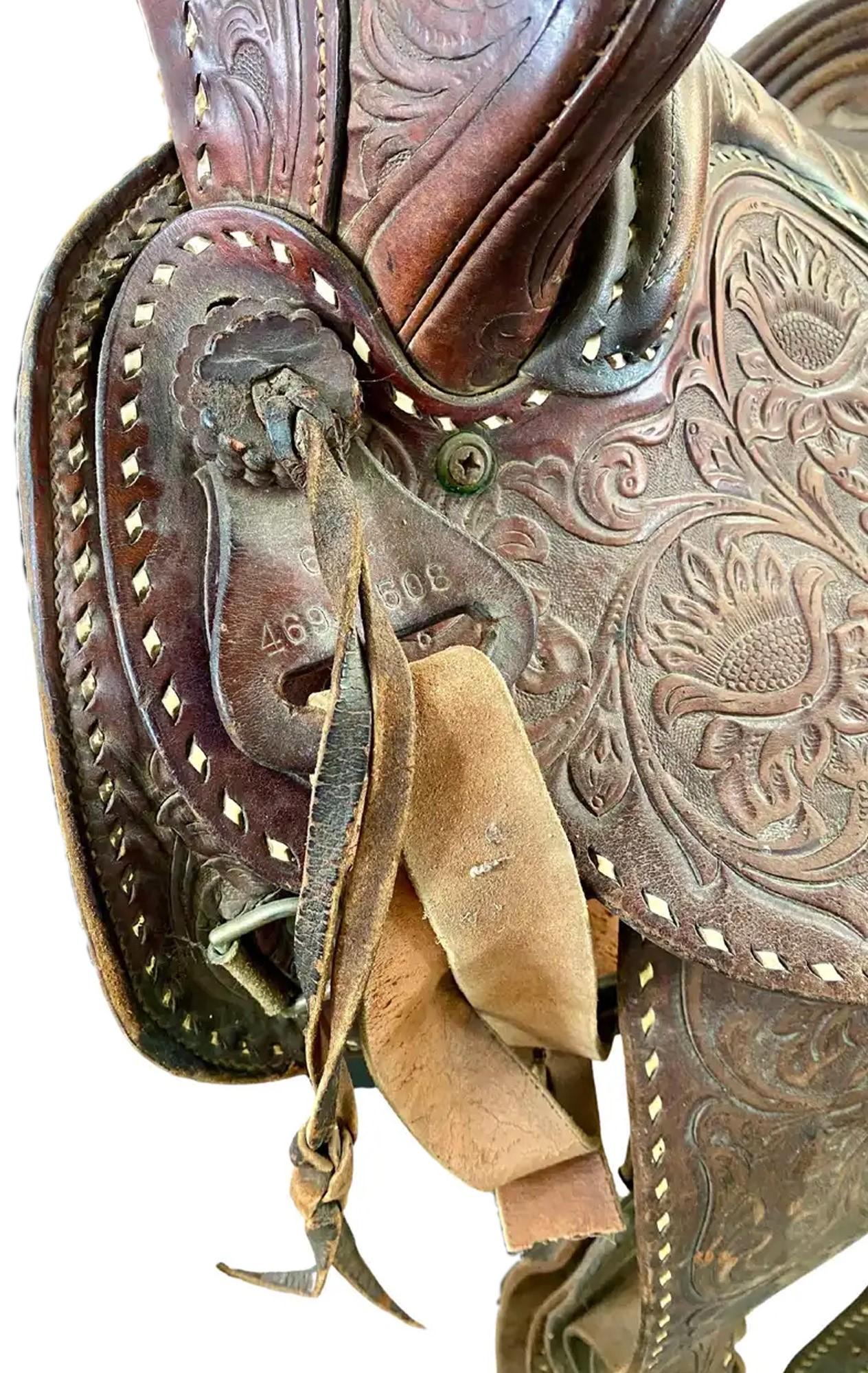 American Classical Vintage Western Cowboy Genuine Leather Horse Saddle 