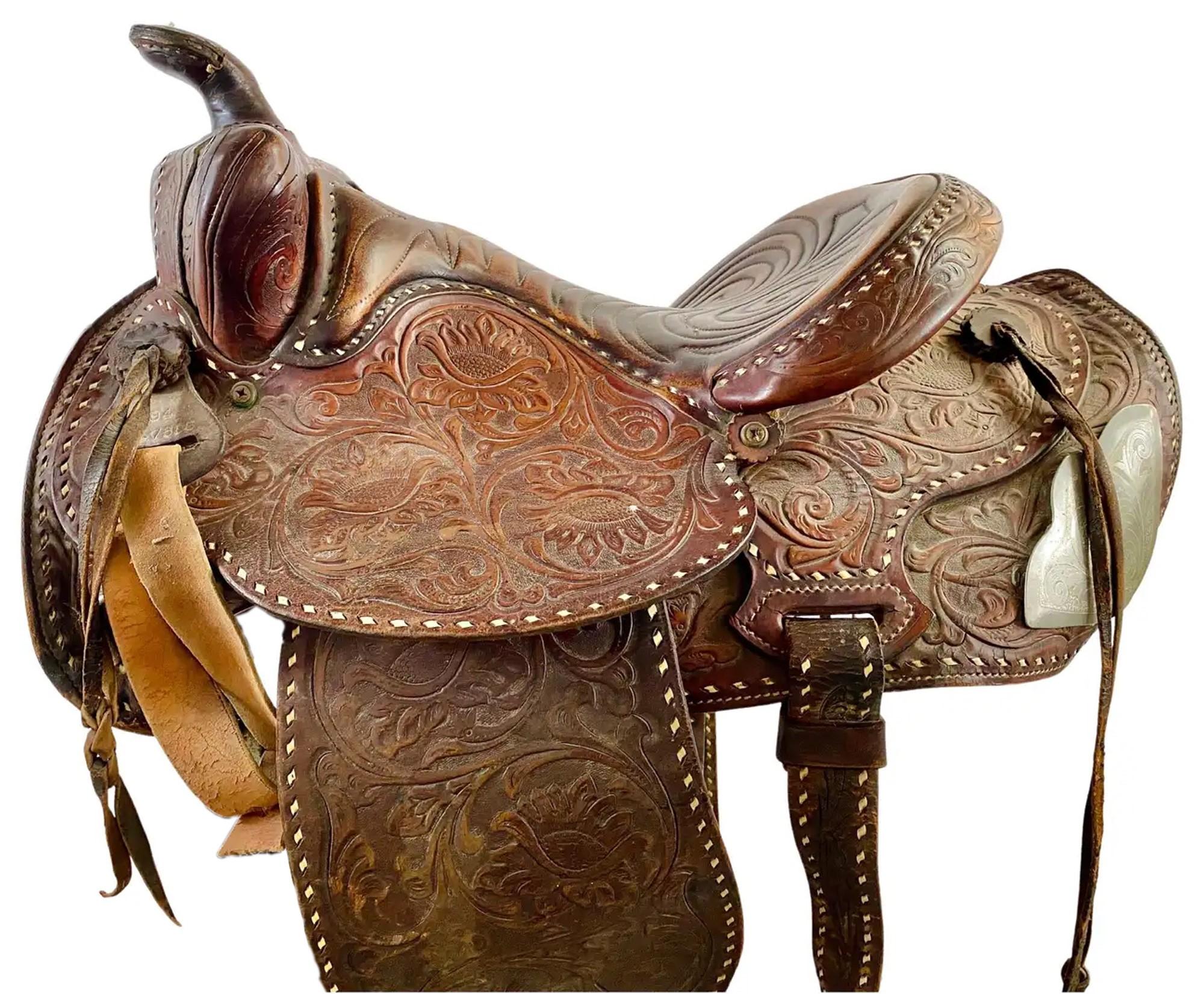 American Vintage Western Cowboy Genuine Leather Horse Saddle 