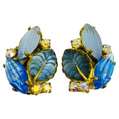 Vintage WESTERN GERMANY gold glass stones designer clip on earrings