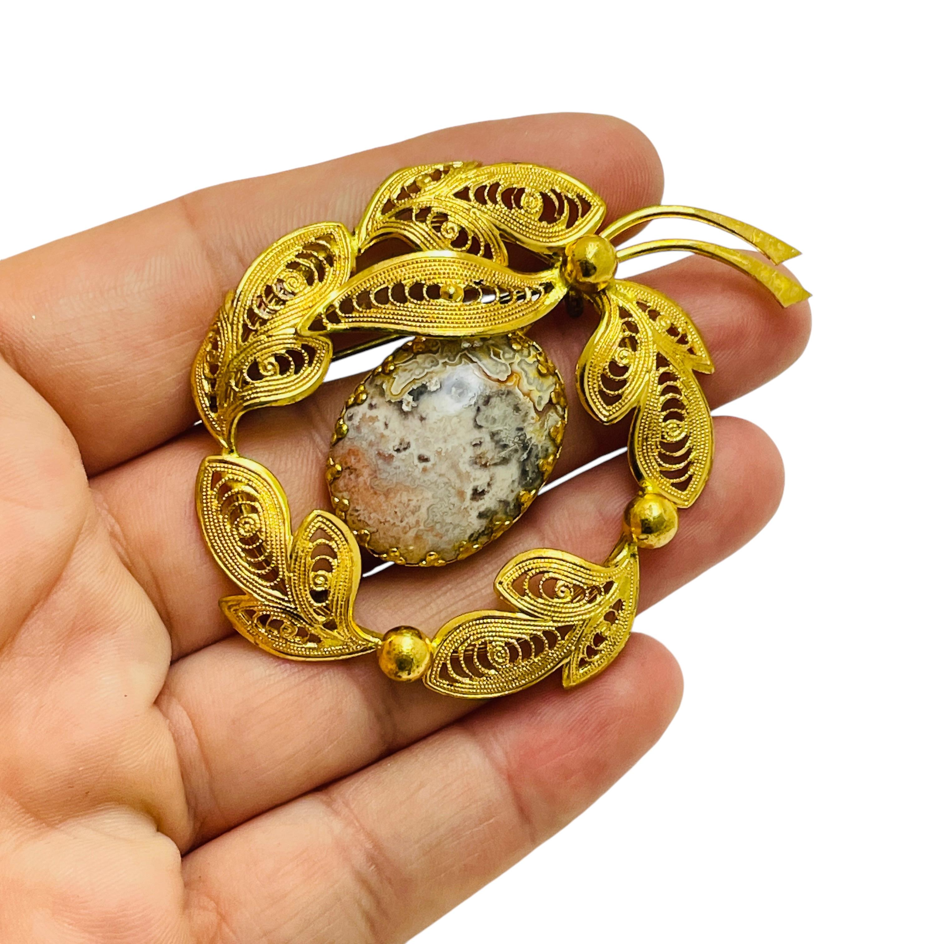 Women's Vintage WESTERN GERMANY gold tone glass designer brooch For Sale