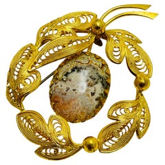 Vintage WESTERN GERMANY gold tone glass designer brooch