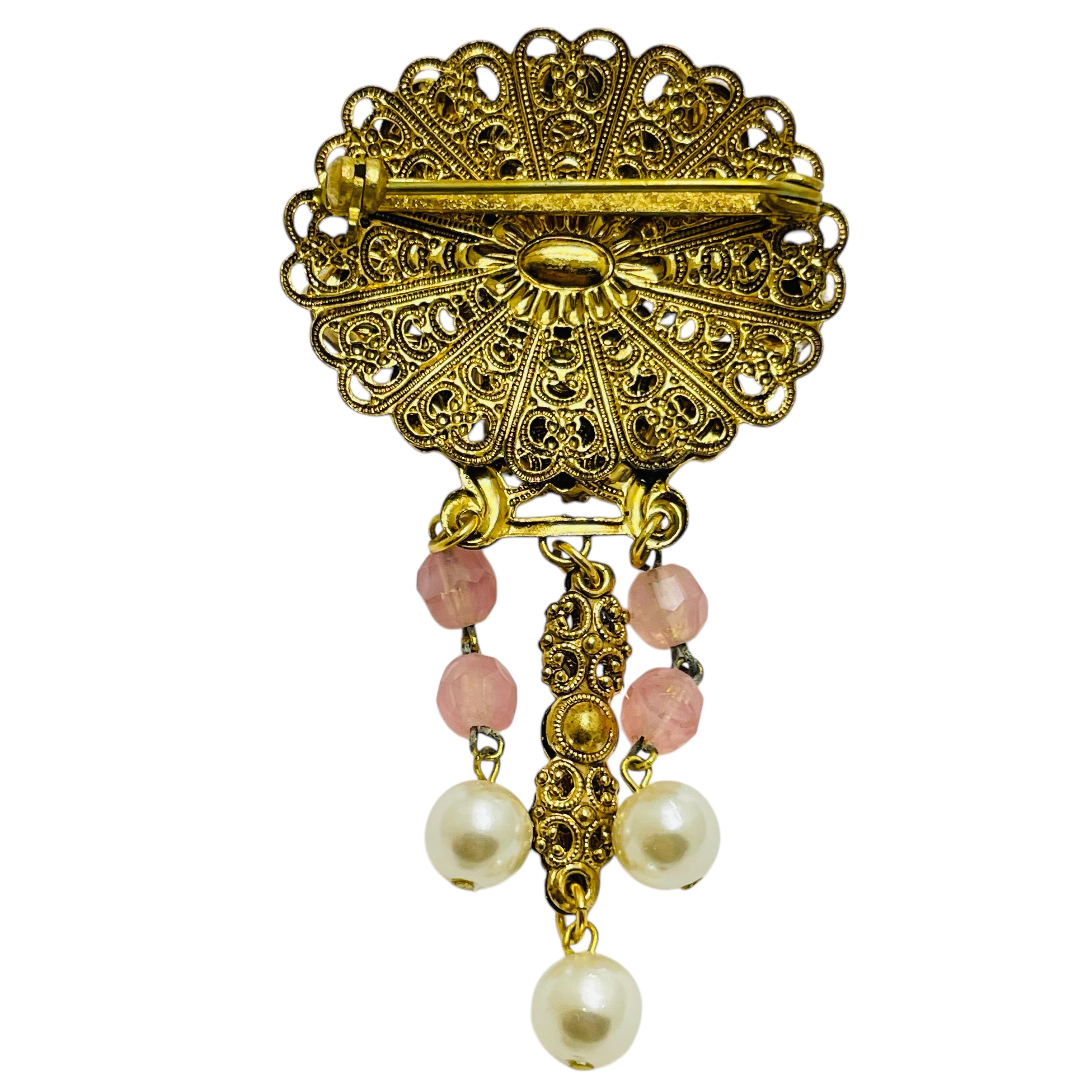 Vintage WESTERN GERMANY signed gold pearls rhinestones designer brooch earrings For Sale 2